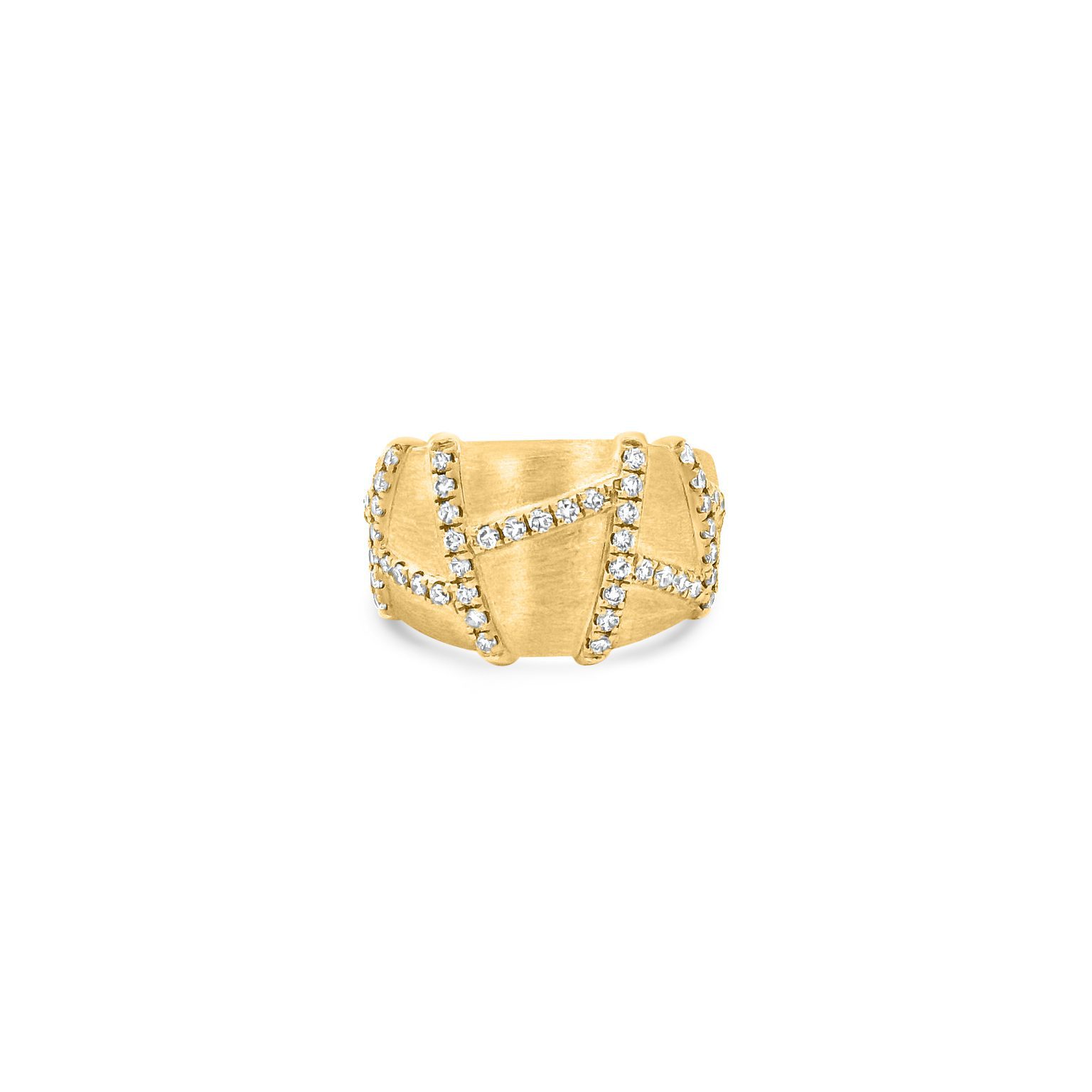 14K Yellow Gold Brushed Diamond Lattice Ring 0.55carat
