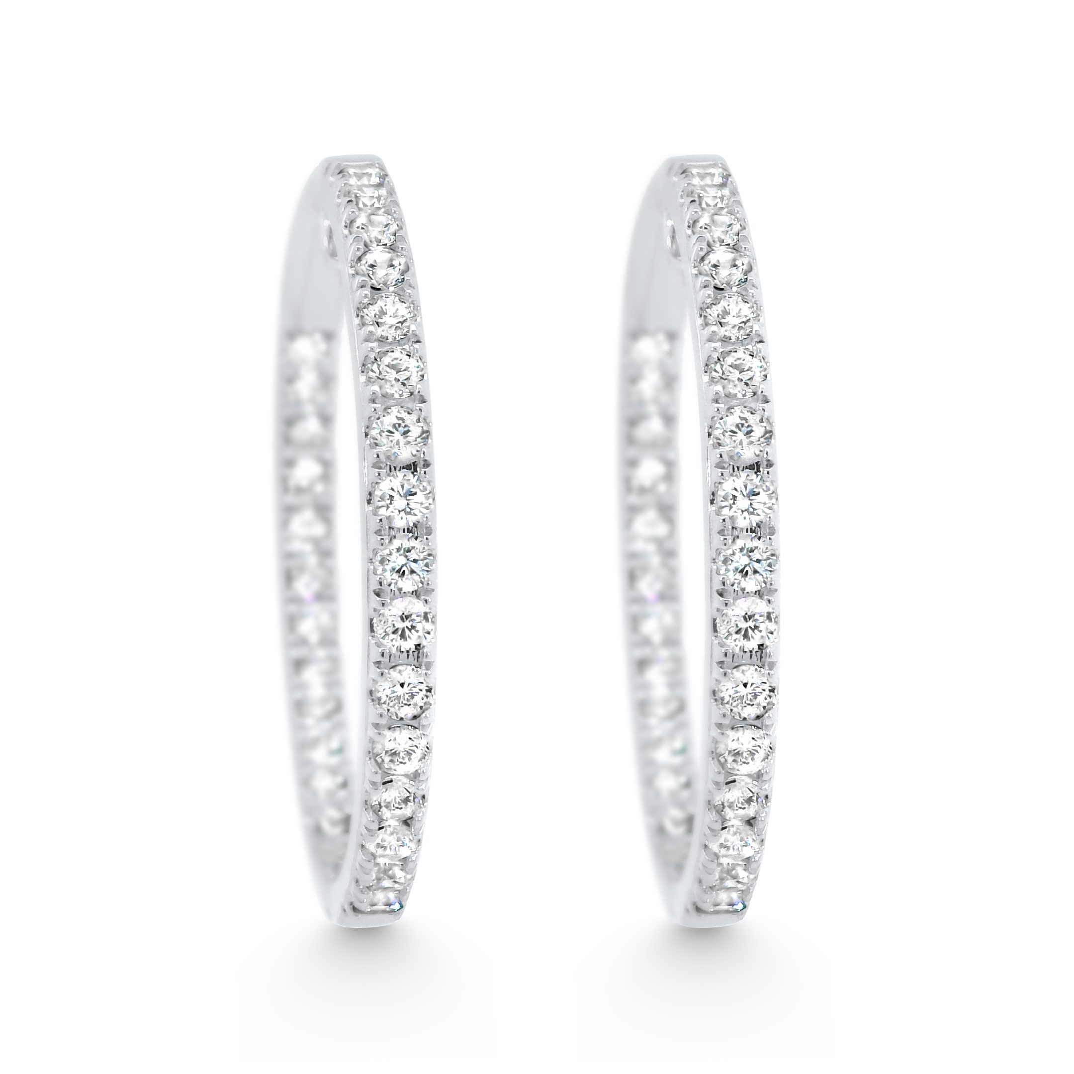 14K White Gold Natural Diamond Inside-Out Pavé Hoop Earrings