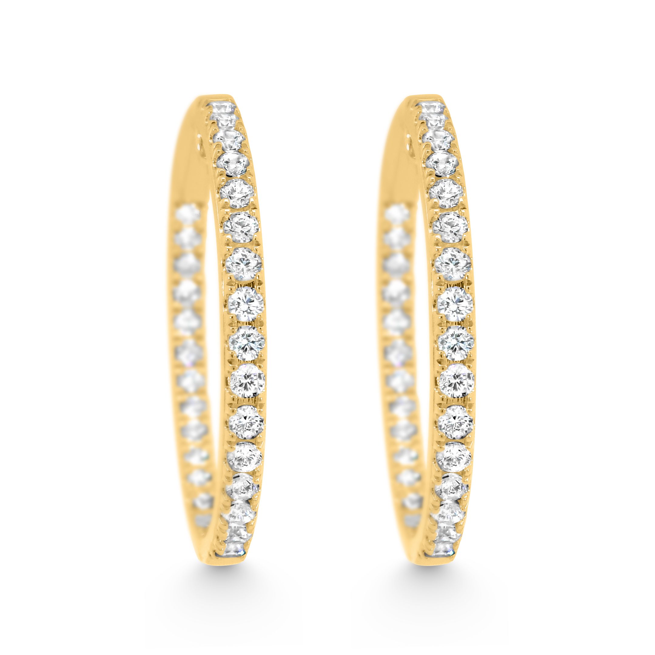14K Yellow Gold Natural Diamond Inside-Out Pavé Hoop Earrings