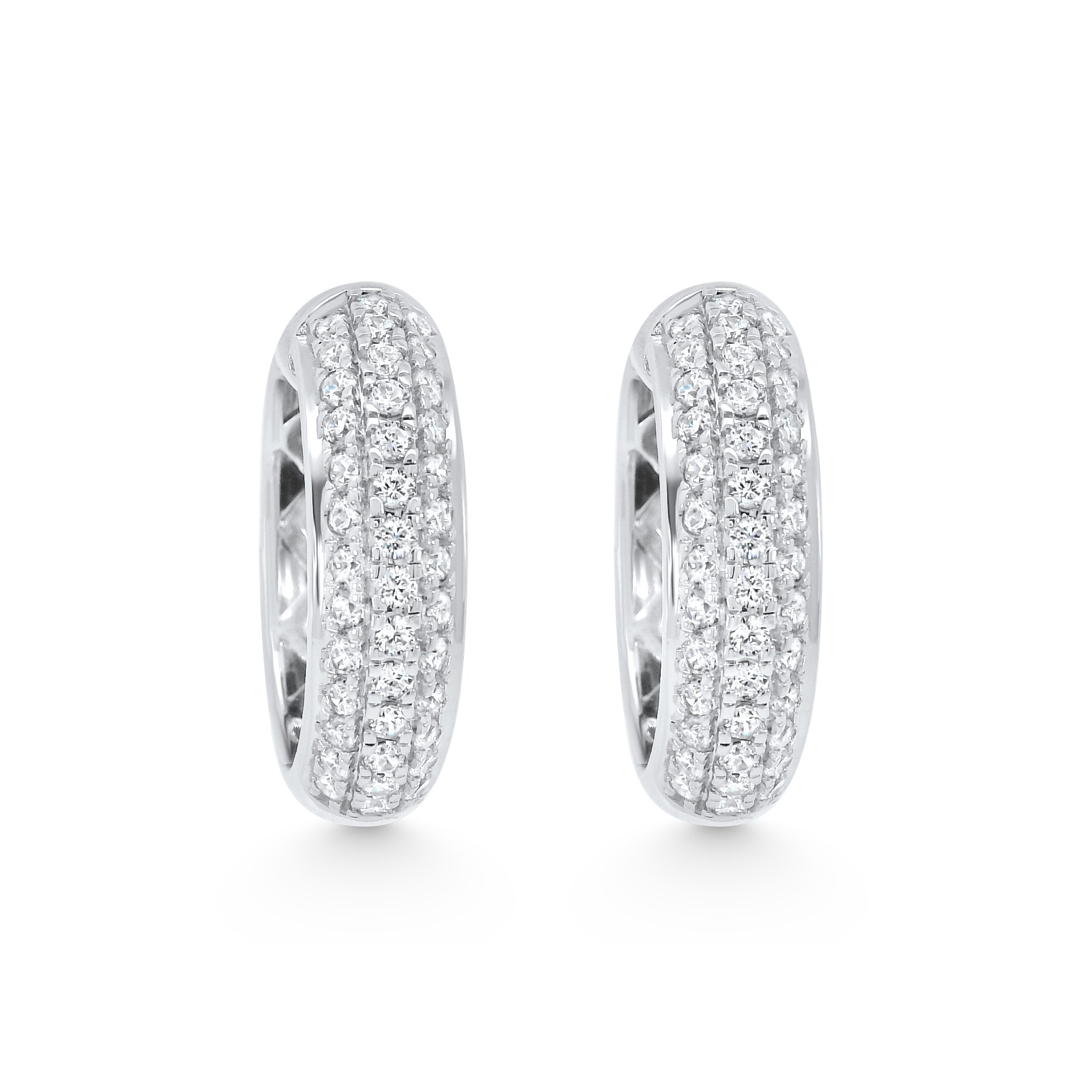 14K White Gold Natural Diamond Wide Pavé Huggie Hoop Earrings