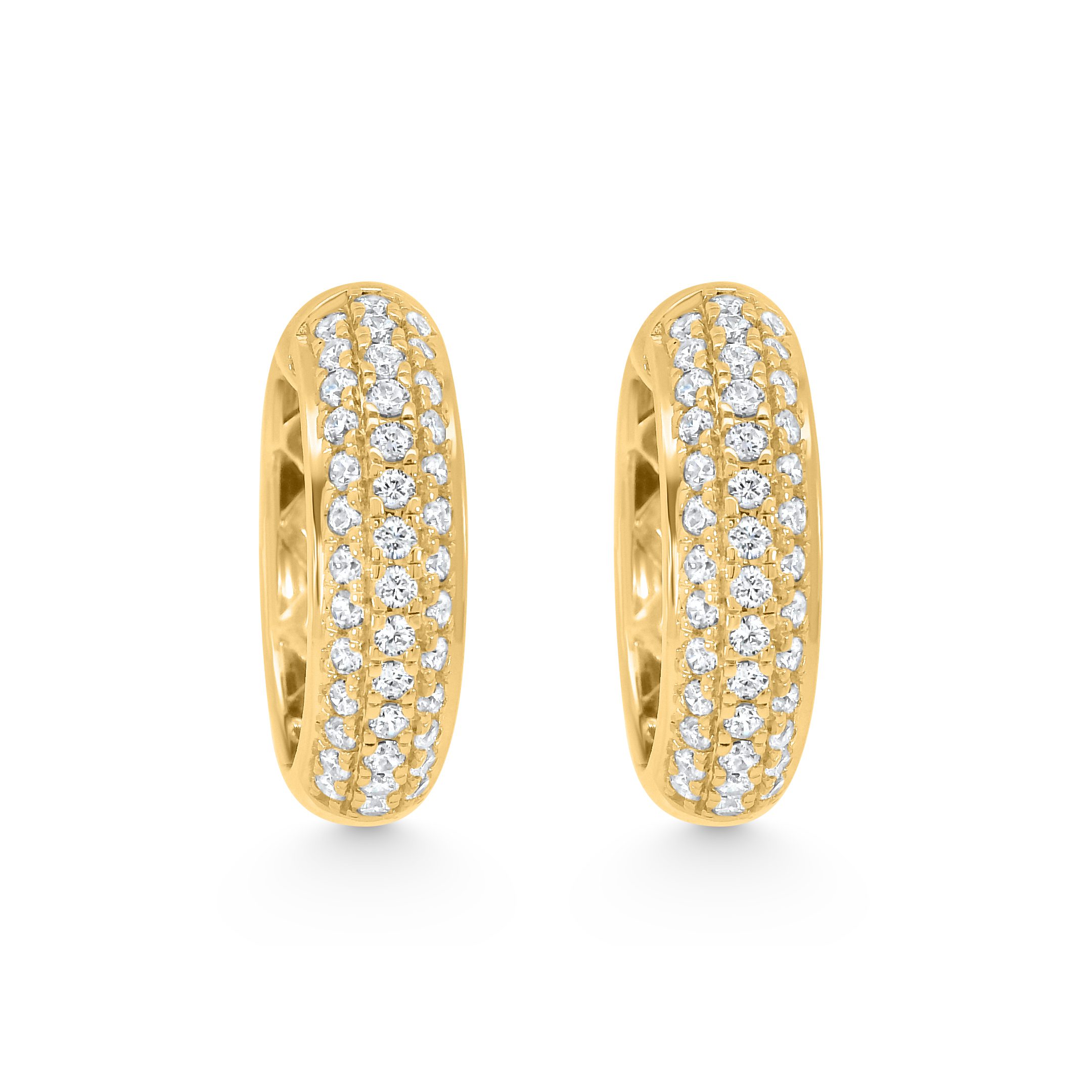 14K Yellow Gold Natural Diamond Wide Pavé Huggie Hoop Earrings
