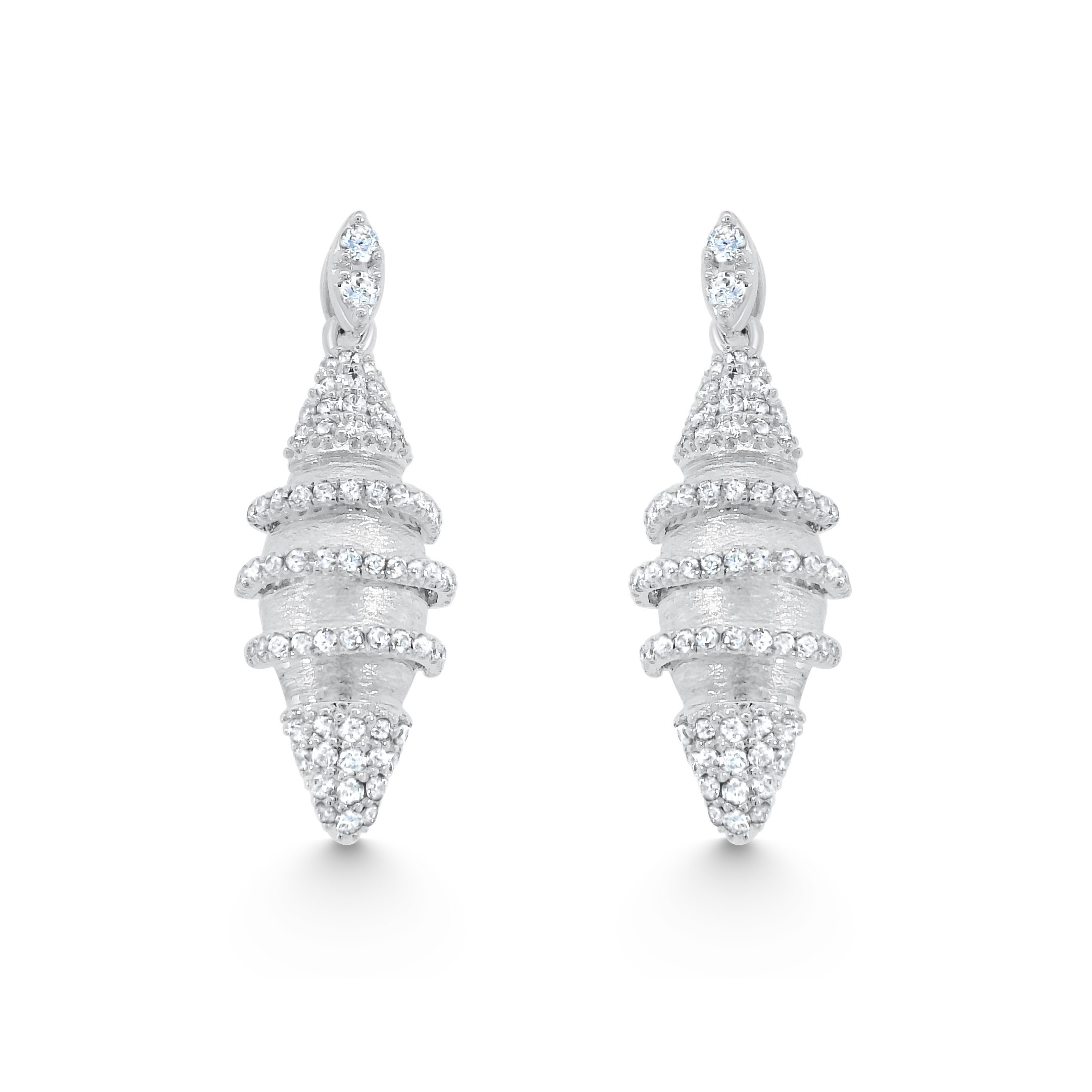 14K White Gold Natural Diamond Spiral Shell Drop Earrings