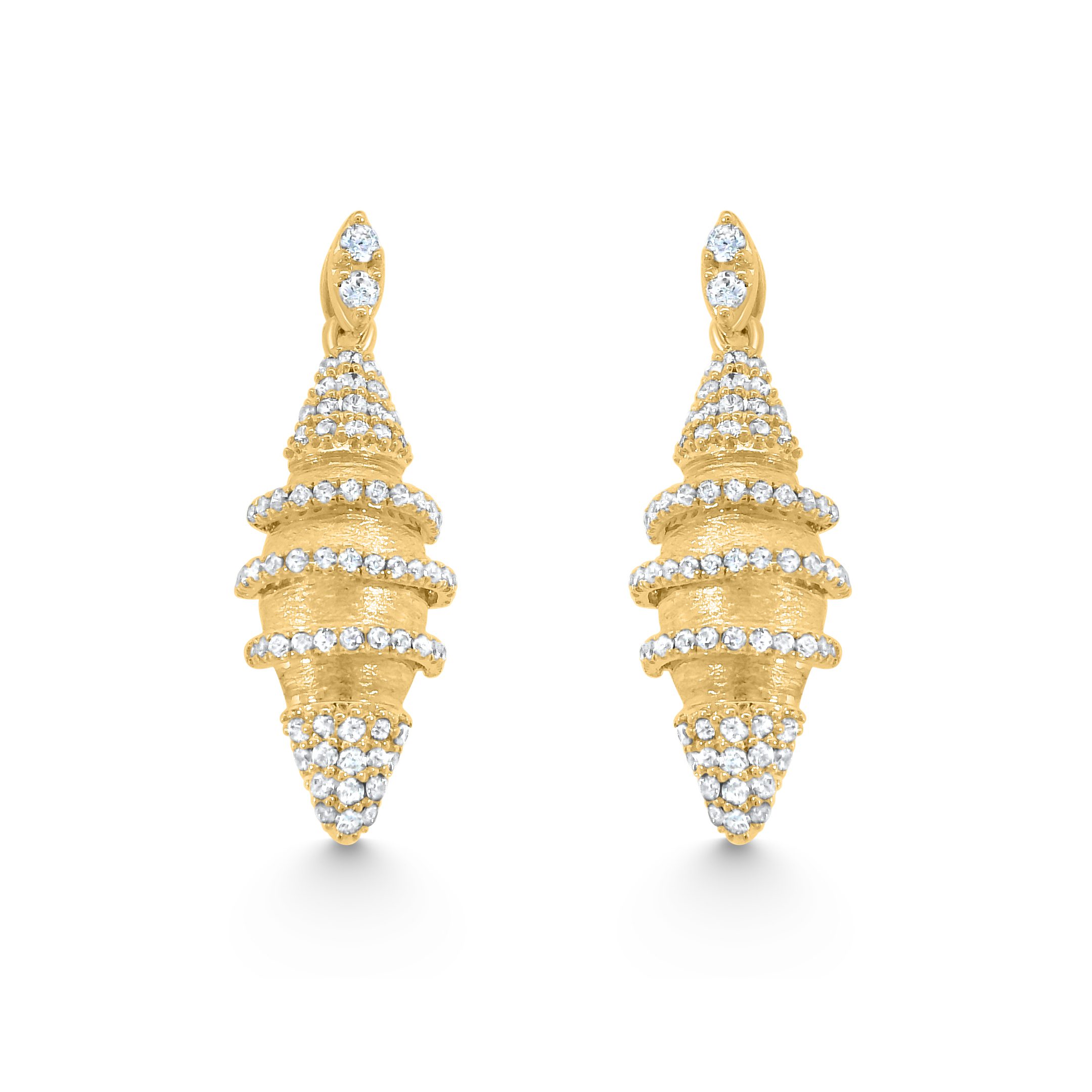 14K Yellow Gold Natural Diamond Spiral Shell Drop Earrings