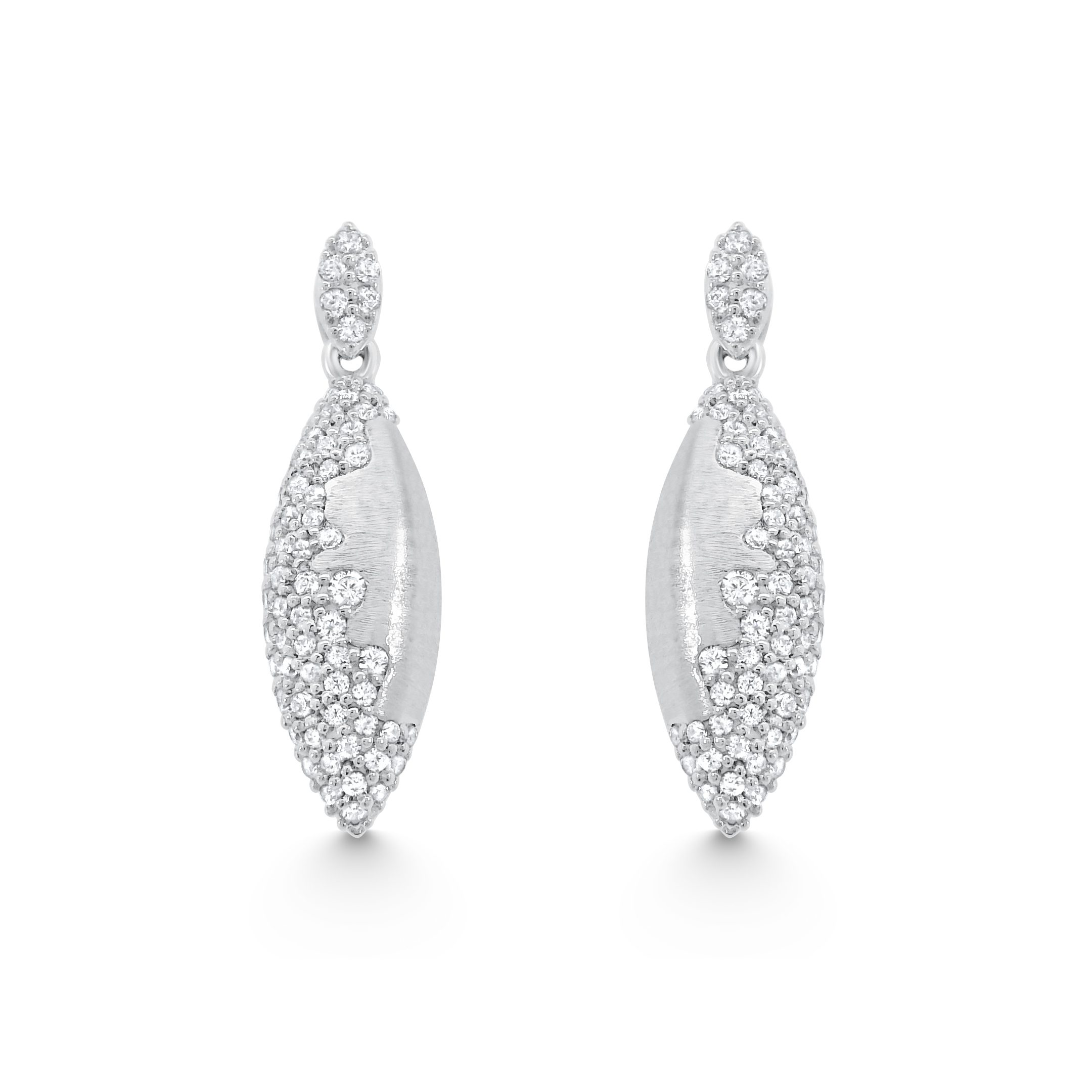14K White Gold Natural Diamond Marquise Splash Drop Earrings