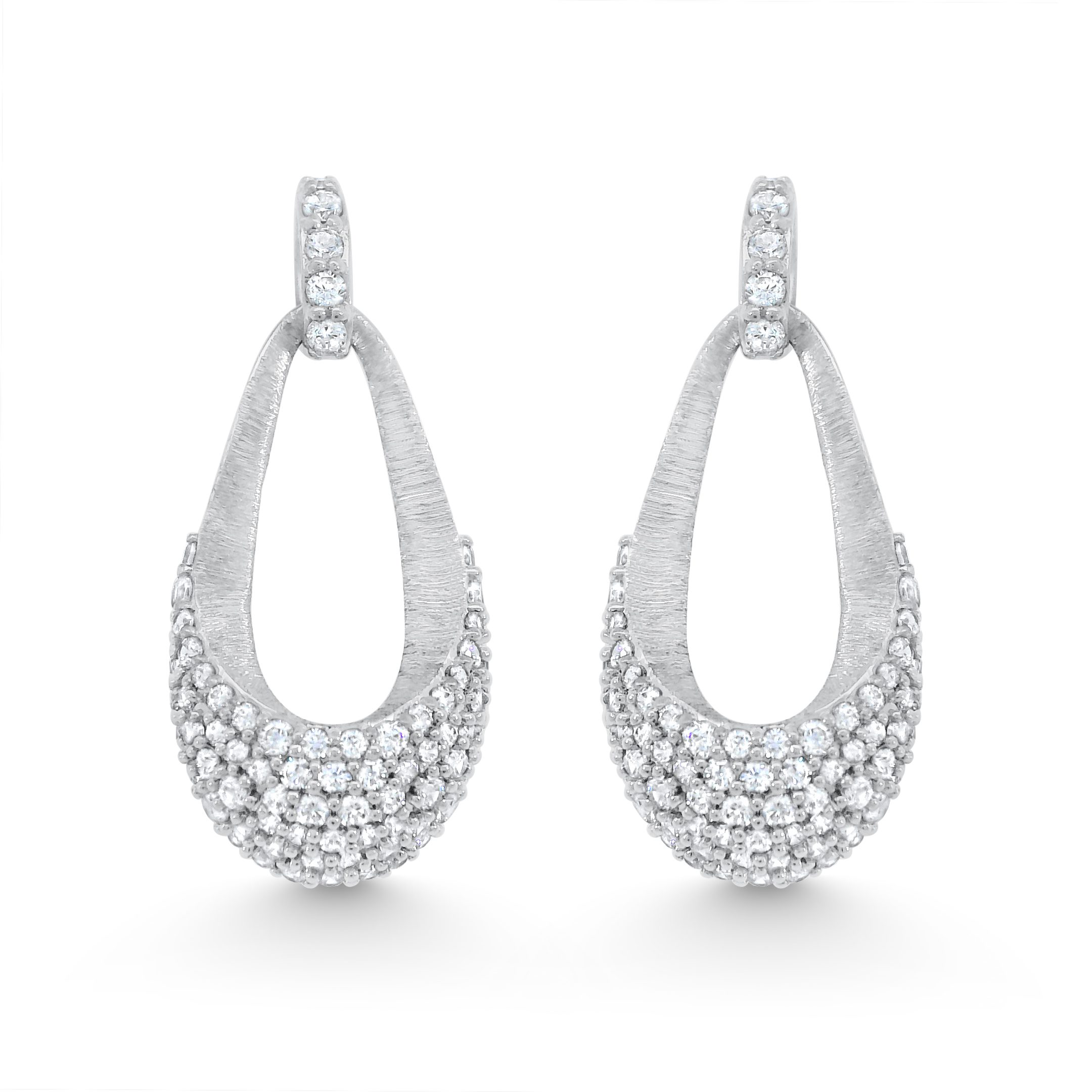 14K White Gold Natural Diamond Open Teardrop Doorknocker Earrings
