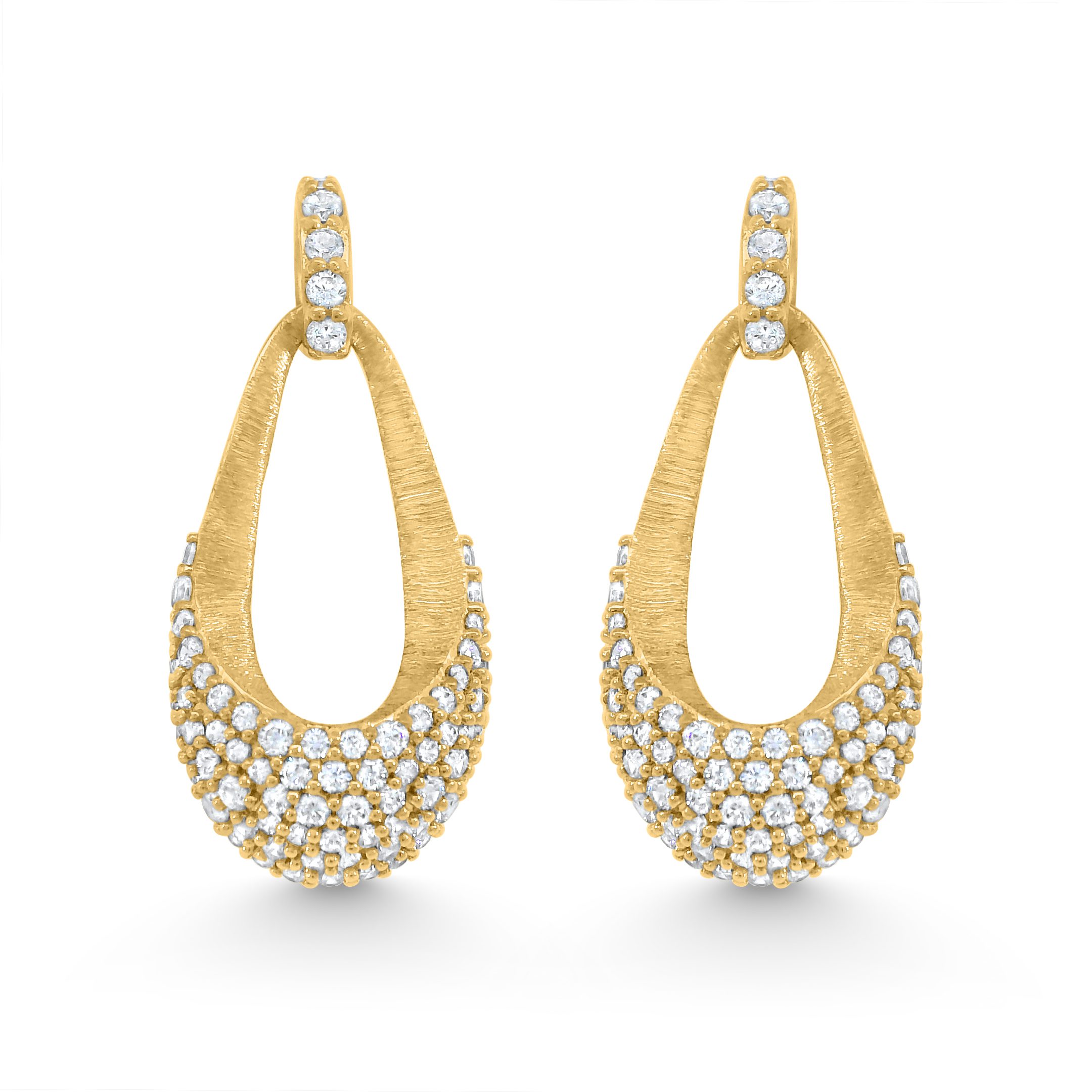 14K Yellow Gold Natural Diamond Open Teardrop Doorknocker Earrings
