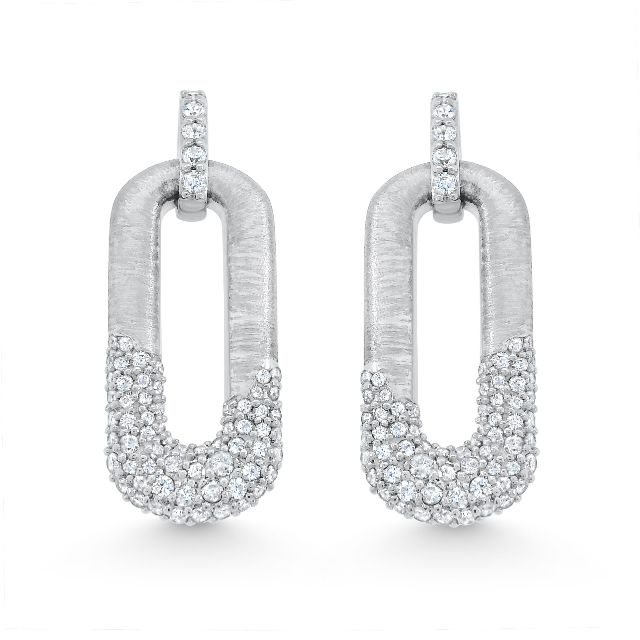 14K White Gold Natural Diamond Elongated Link Drop Earrings
