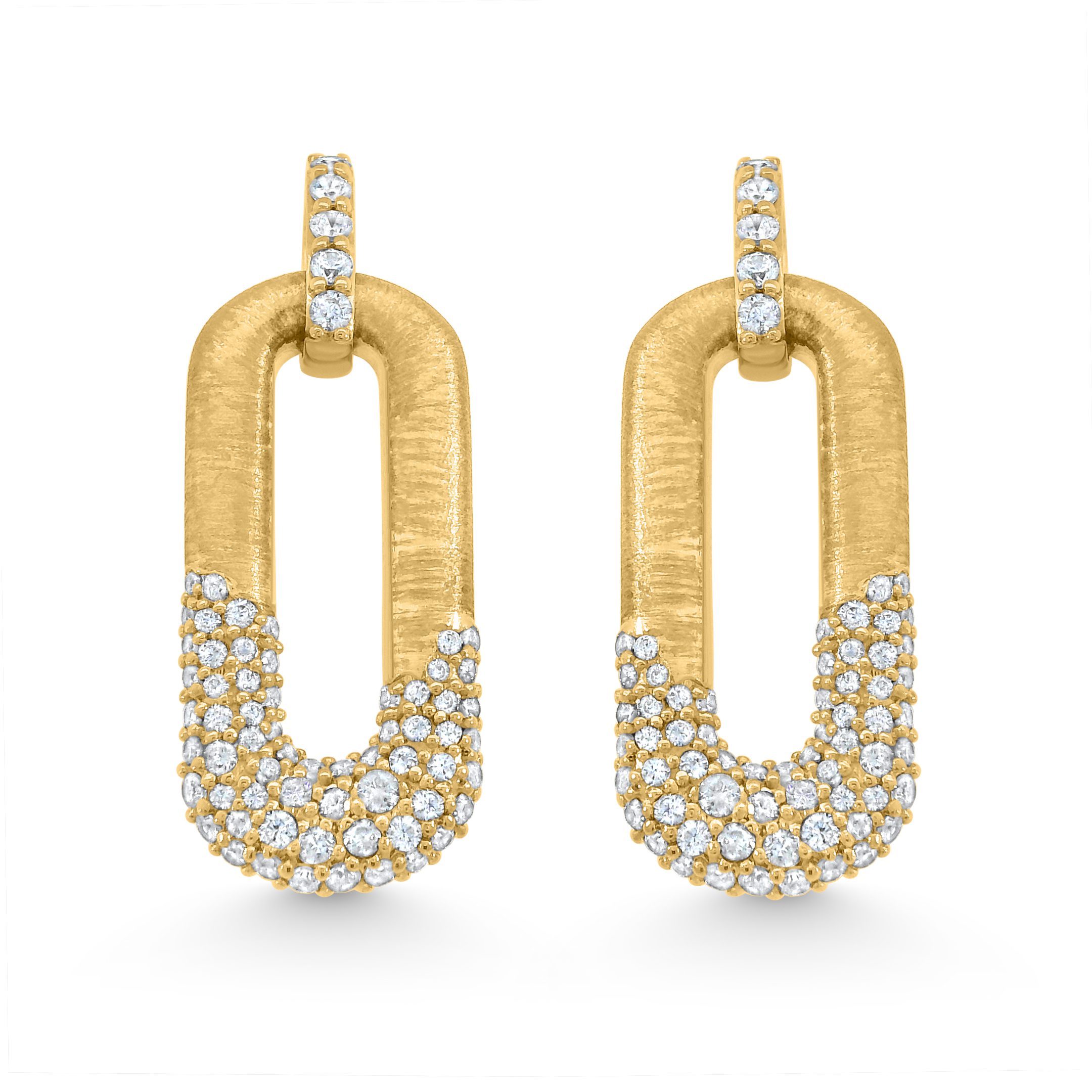 14K Yellow Gold Natural Diamond Elongated Link Drop Earrings