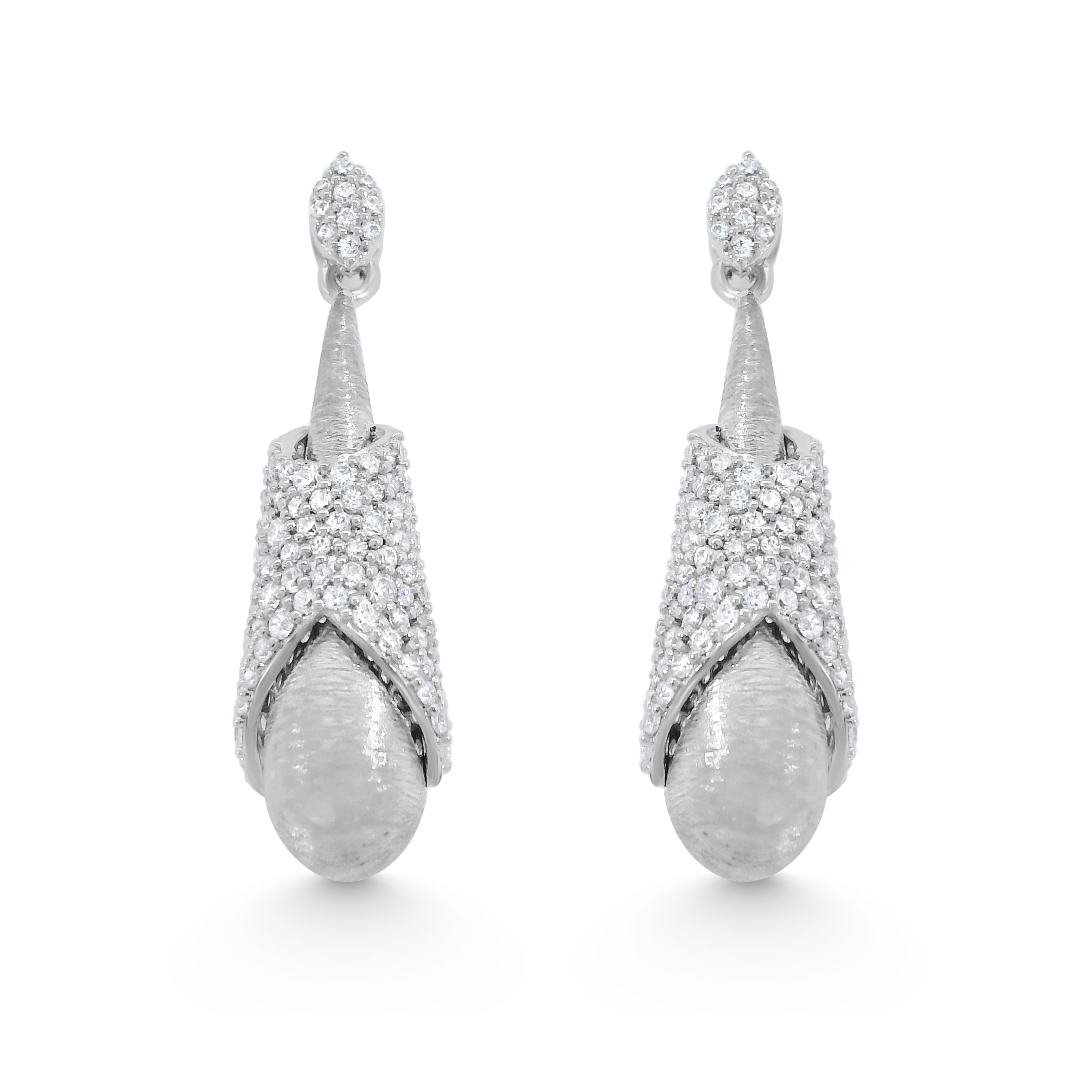 14K White Gold Natural Diamond Cone Drop Earrings