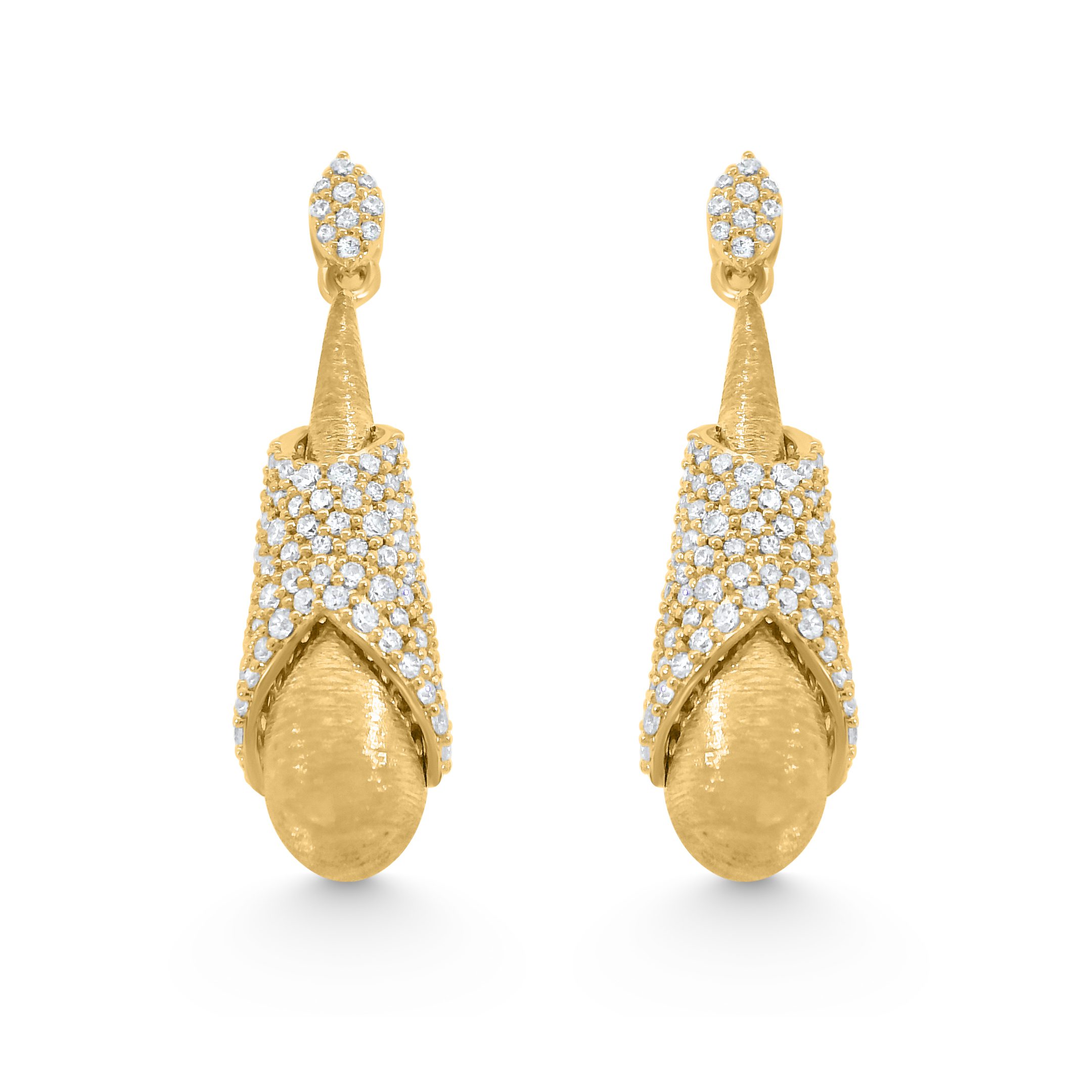14K Yellow Gold Natural Diamond Cone Drop Earrings