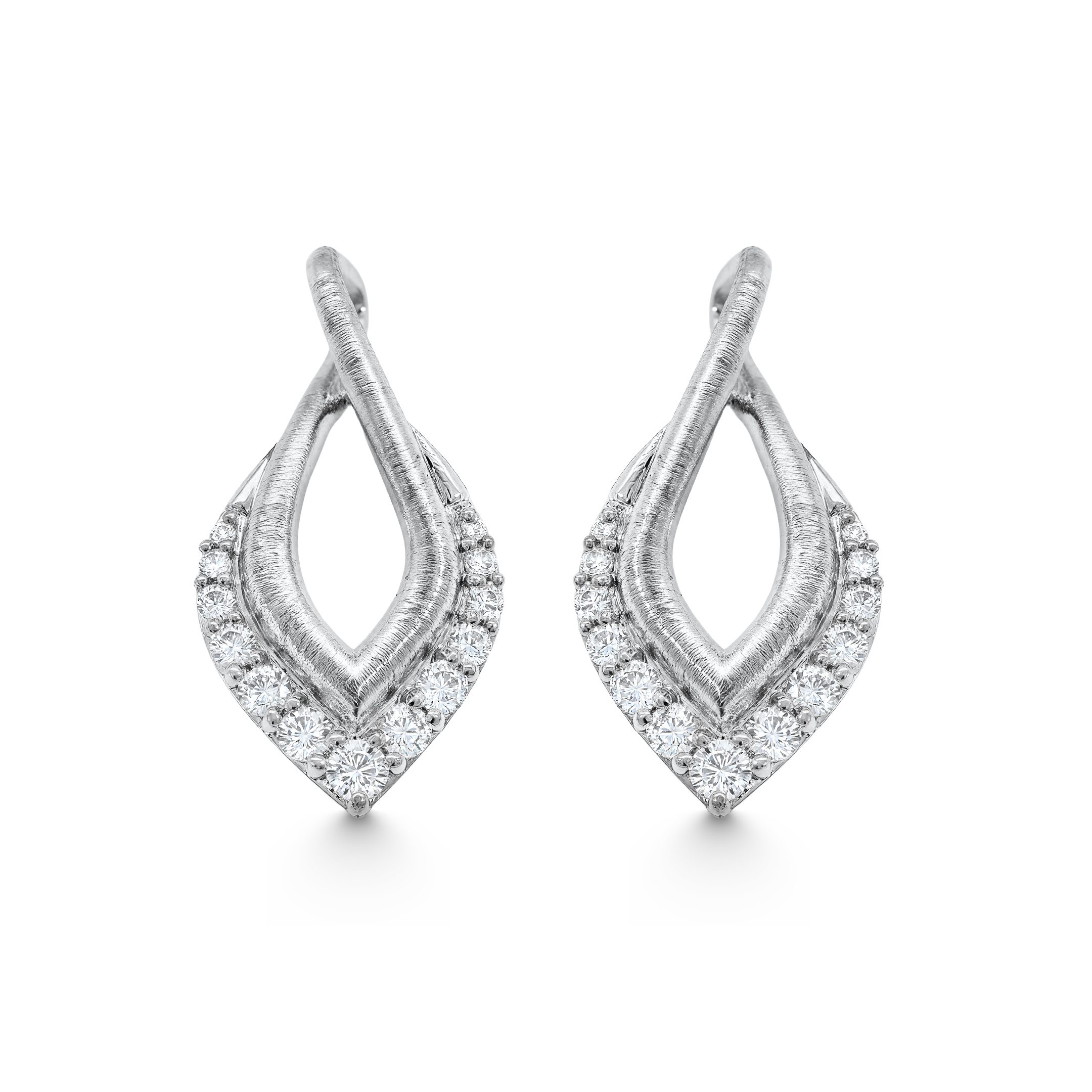 14K White Gold 0.30ct natural diamond baguette staggered hoop earrings by Estenza, wholesale fine jewelry