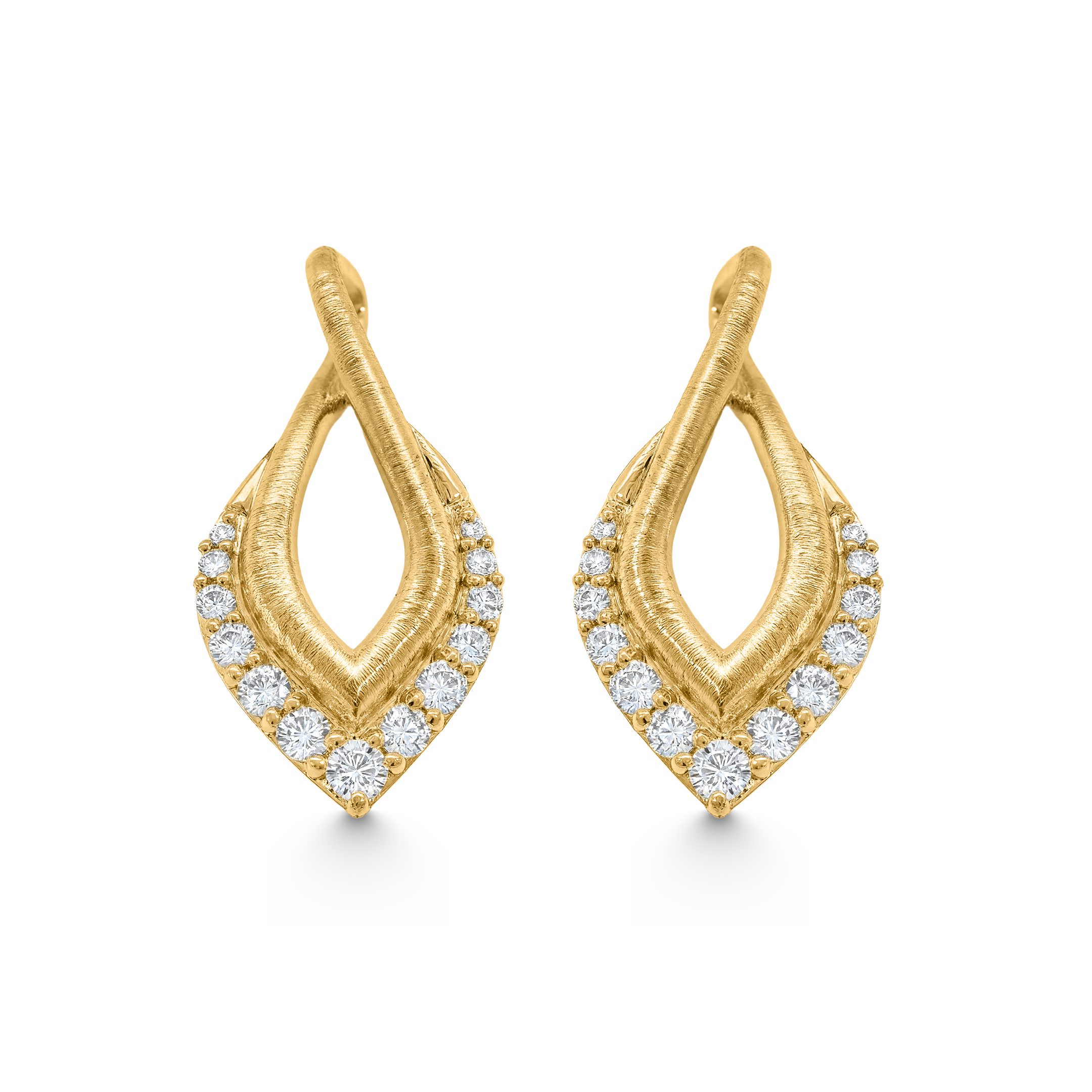 14K Yellow Gold 0.30ct natural diamond baguette staggered hoop earrings by Estenza, wholesale fine jewelry