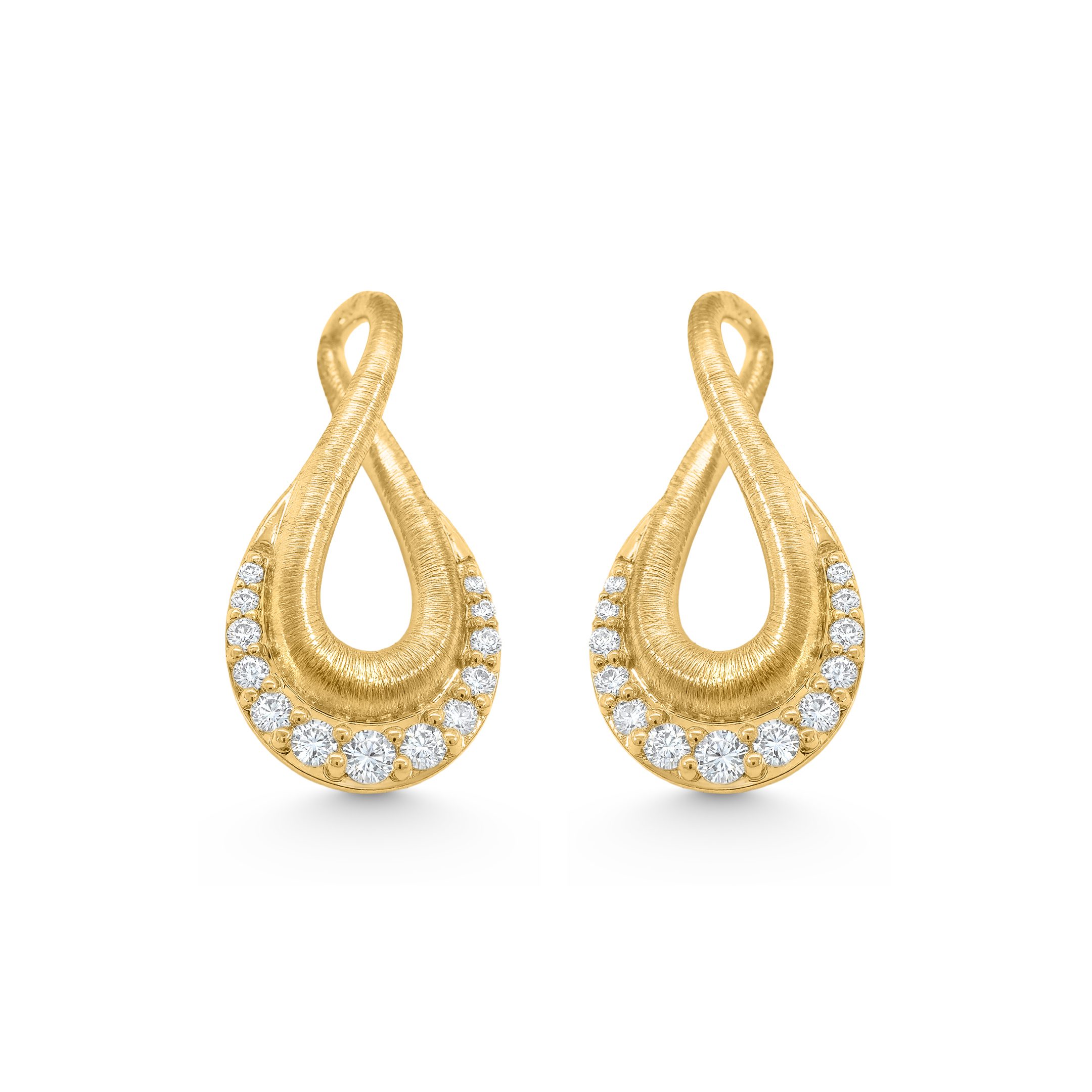 14K Yellow Gold 0.30ct natural diamond split triple-row hoop earrings by Estenza, wholesale fine jewelry