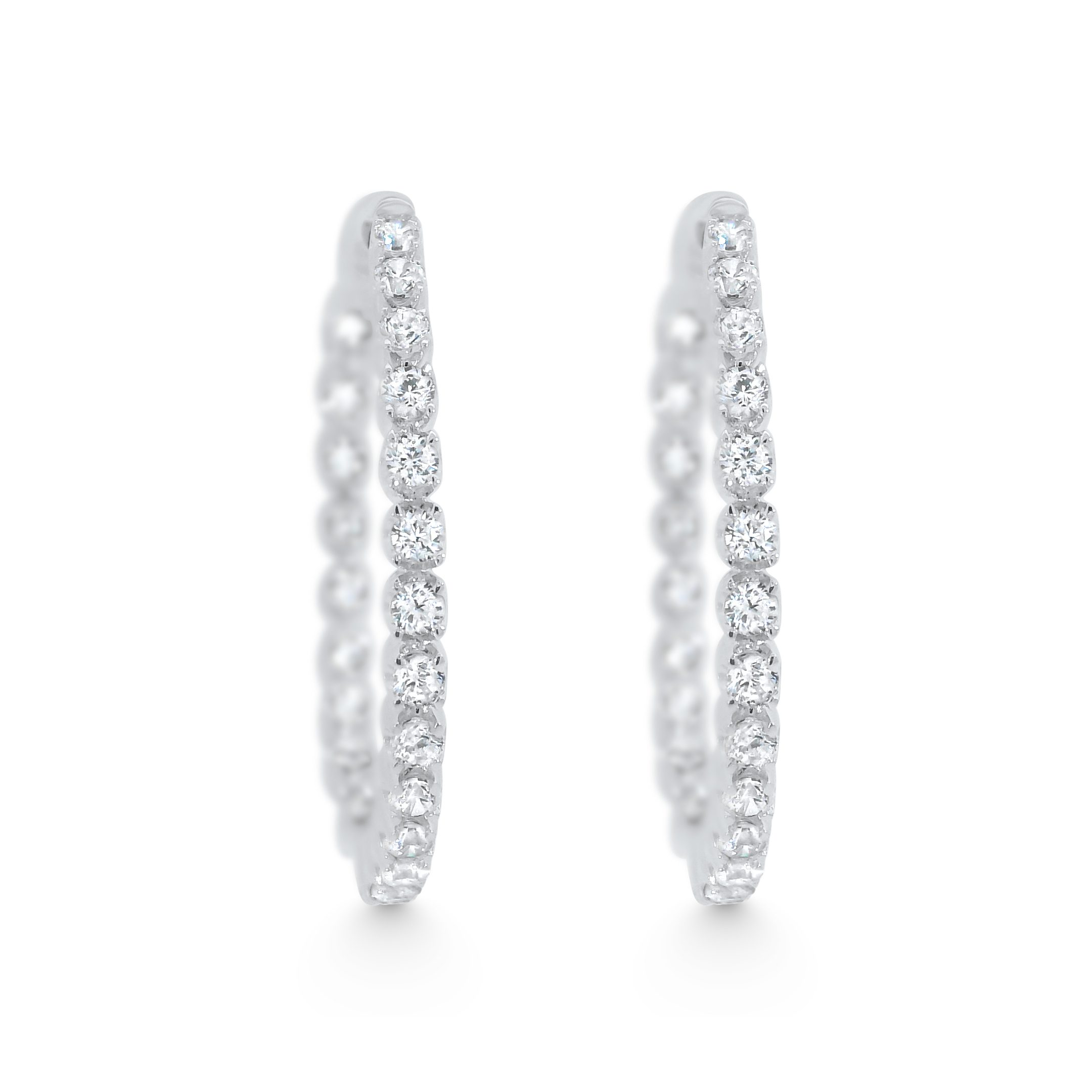 14K White Gold Natural Diamond Inside-Out Hoop Earrings