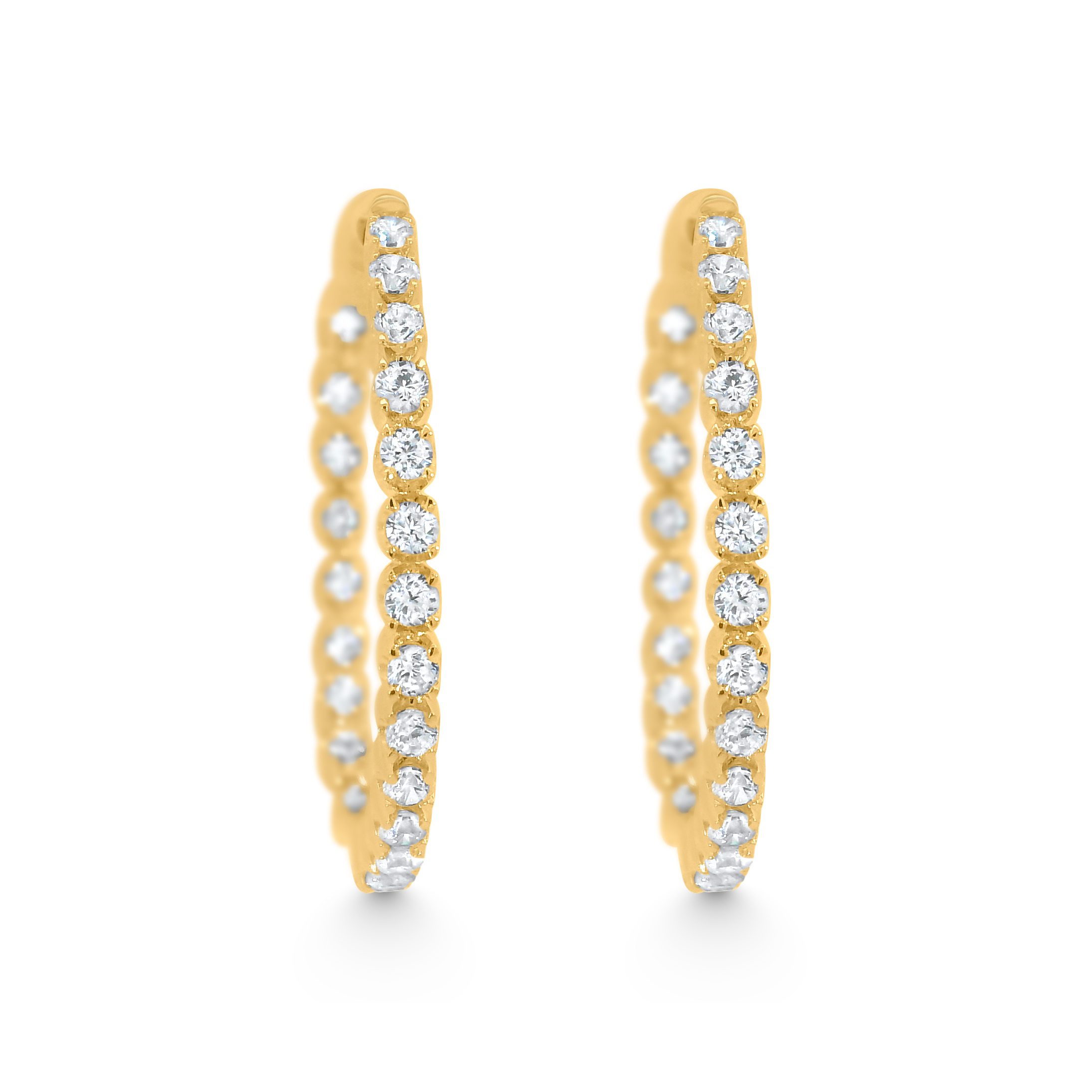 14K Yellow Gold Natural Diamond Inside-Out Hoop Earrings