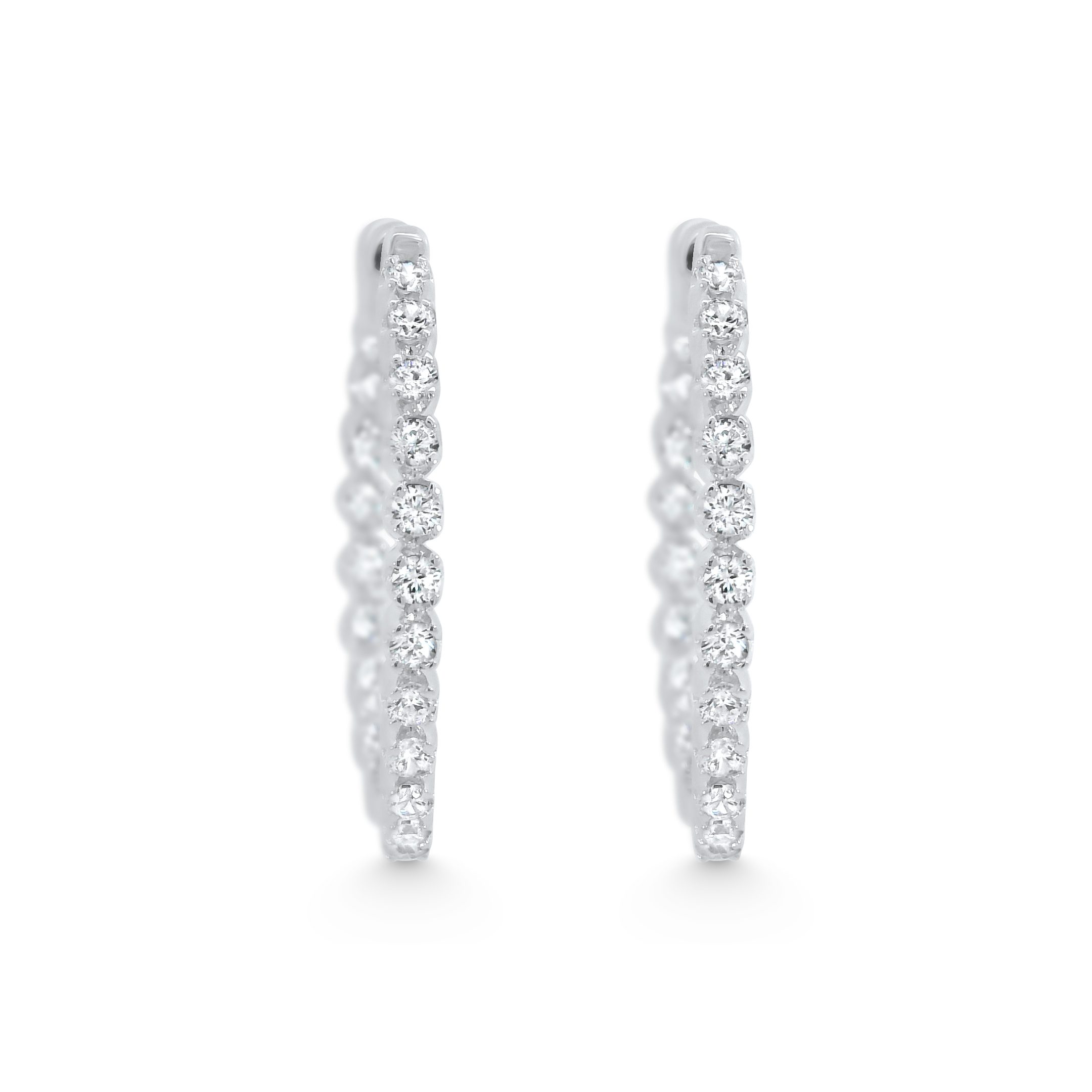 14K White Gold Natural Diamond Inside-Out Slim Hoop Earrings