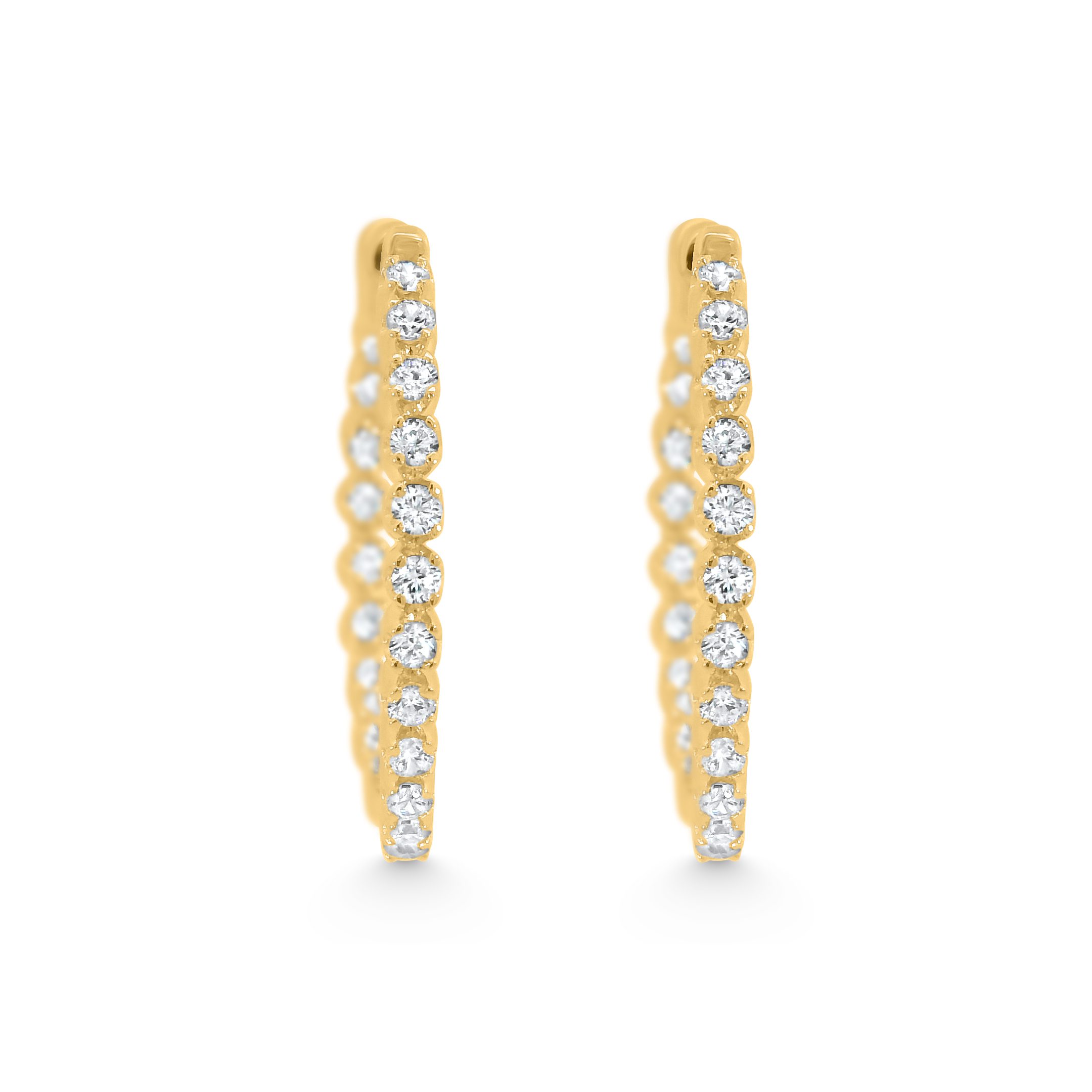 14K Yellow Gold Natural Diamond Inside-Out Slim Hoop Earrings