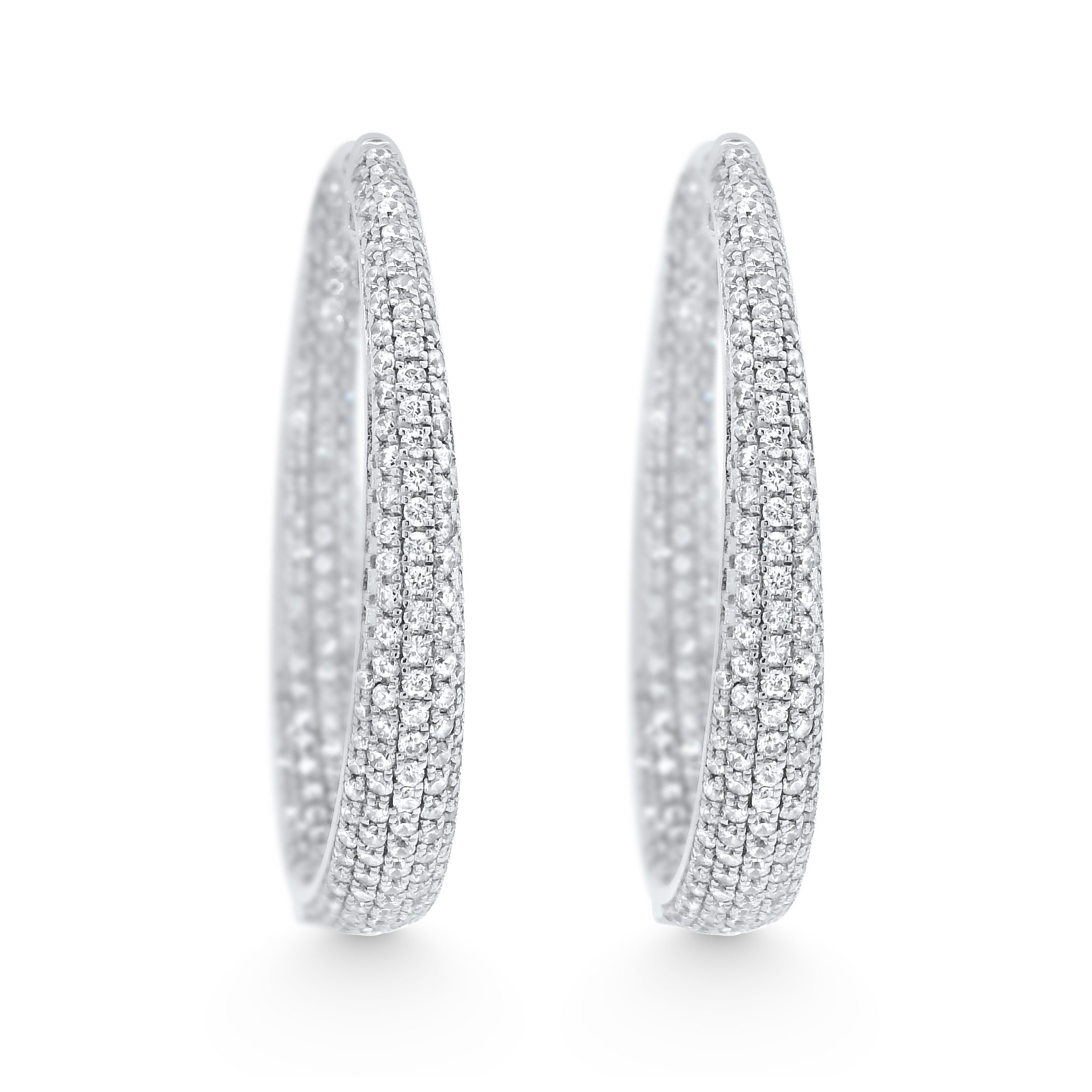 14K White Gold Natural Diamond Wide Pavé Hoop Earrings