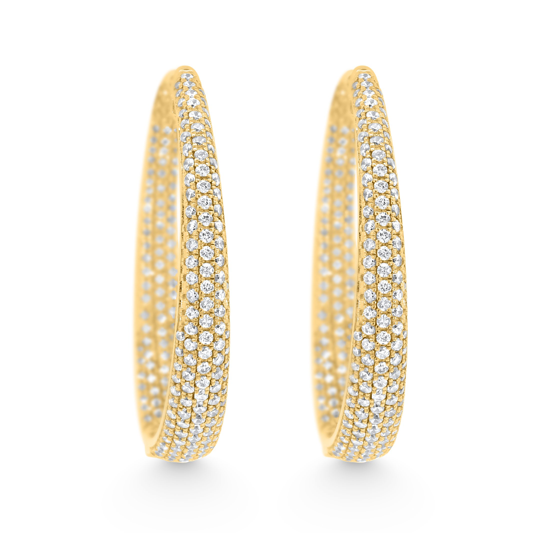 14K Yellow Gold Natural Diamond Wide Pavé Hoop Earrings