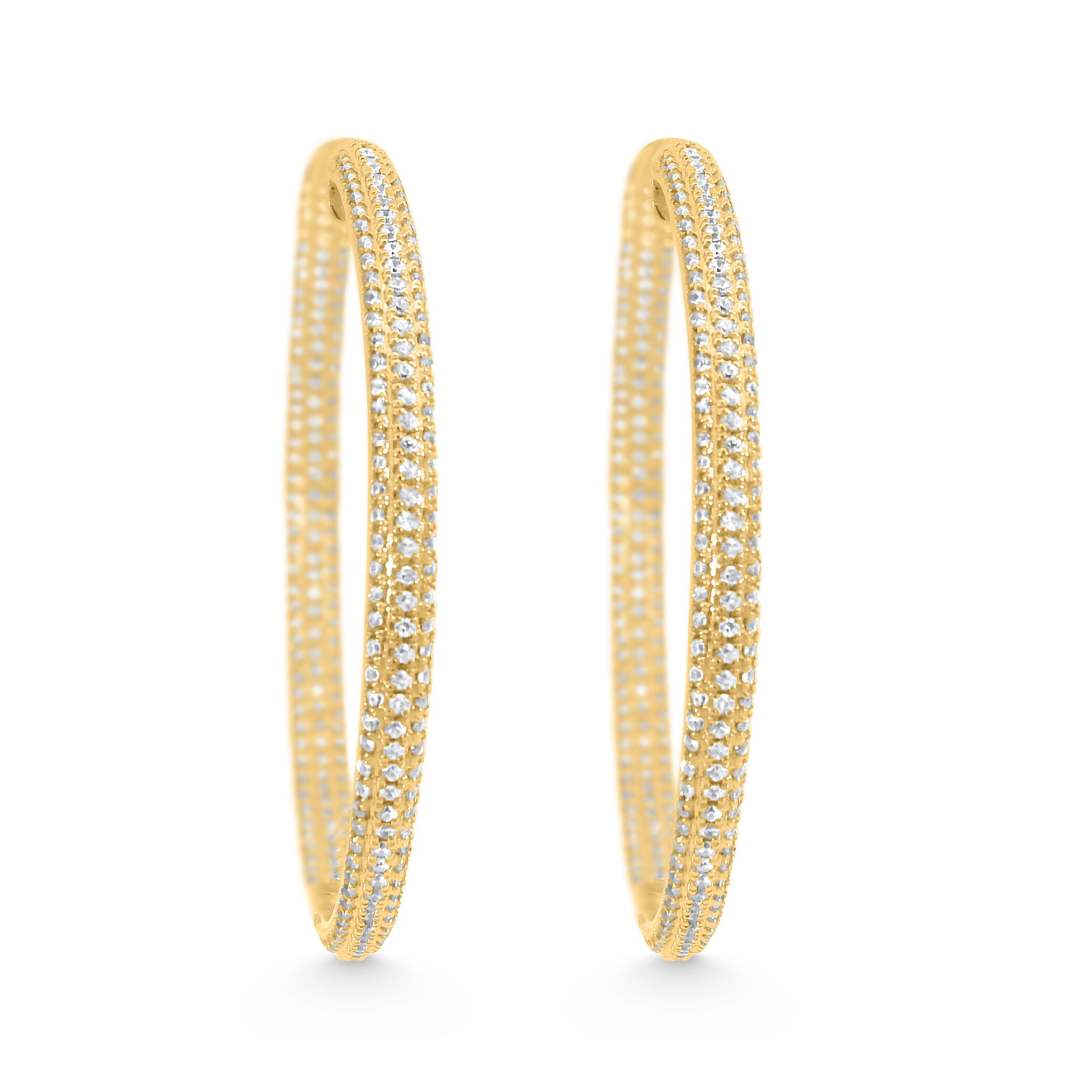 14K Yellow Gold Natural Diamond Milgrain Pavé Hoop Earrings