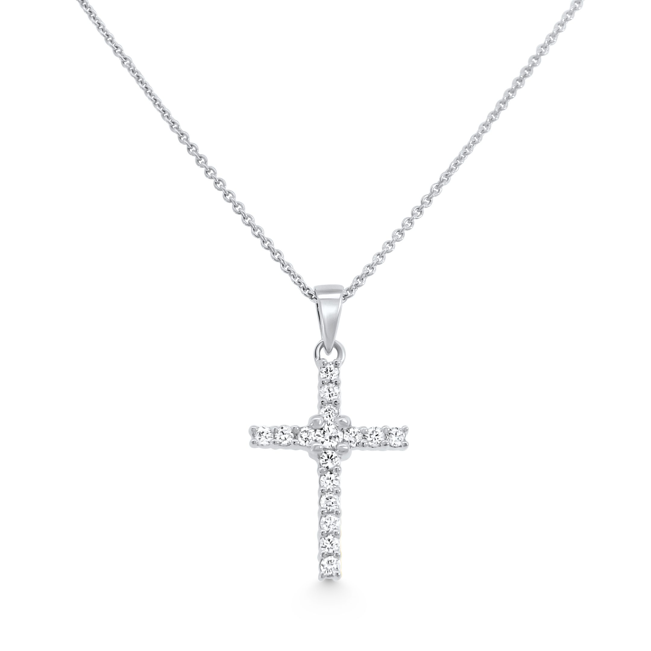 14K White Gold Natural Diamond Classic Cross Pendant Necklace