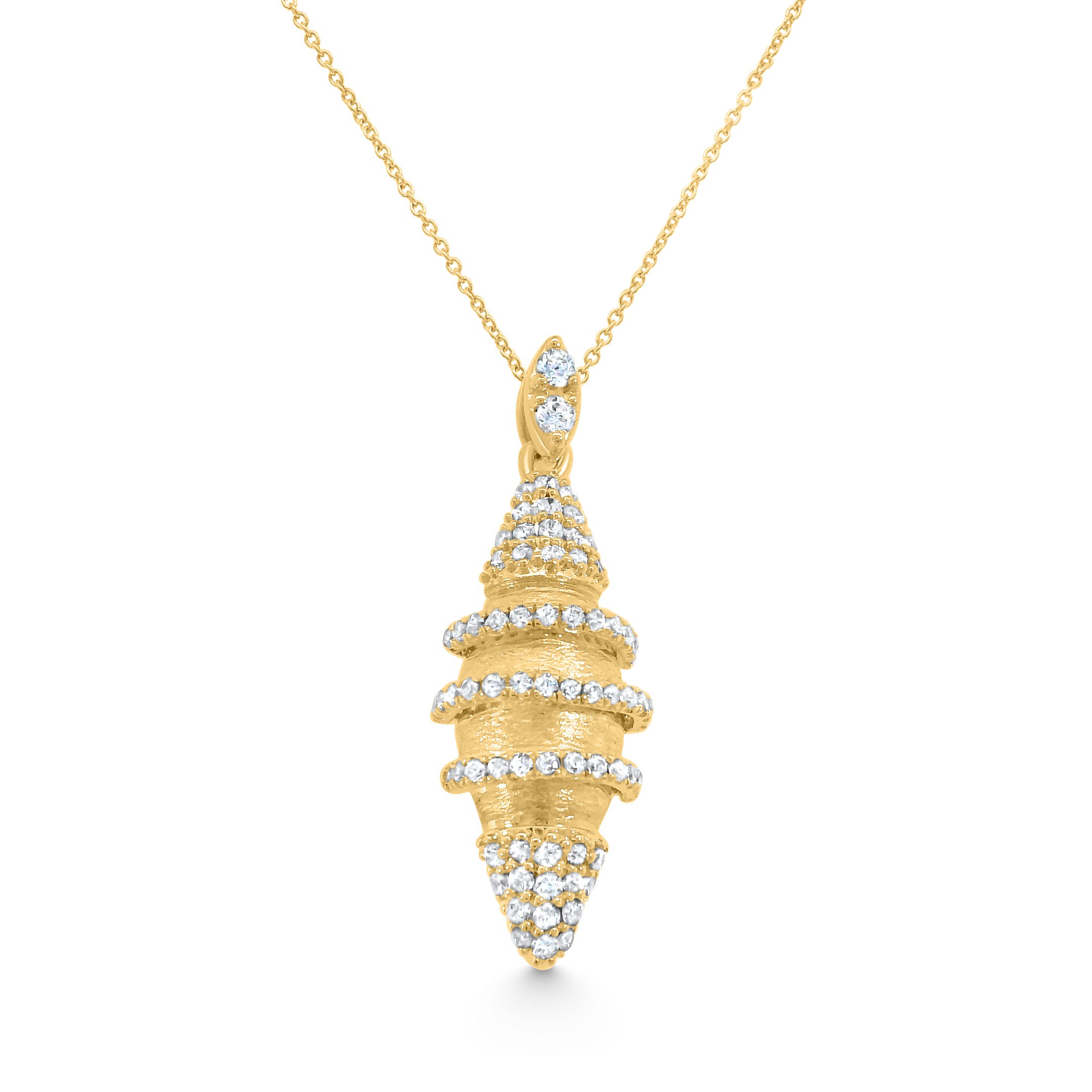 14K Yellow Gold Natural Diamond Spiral Shell Pendant Necklace