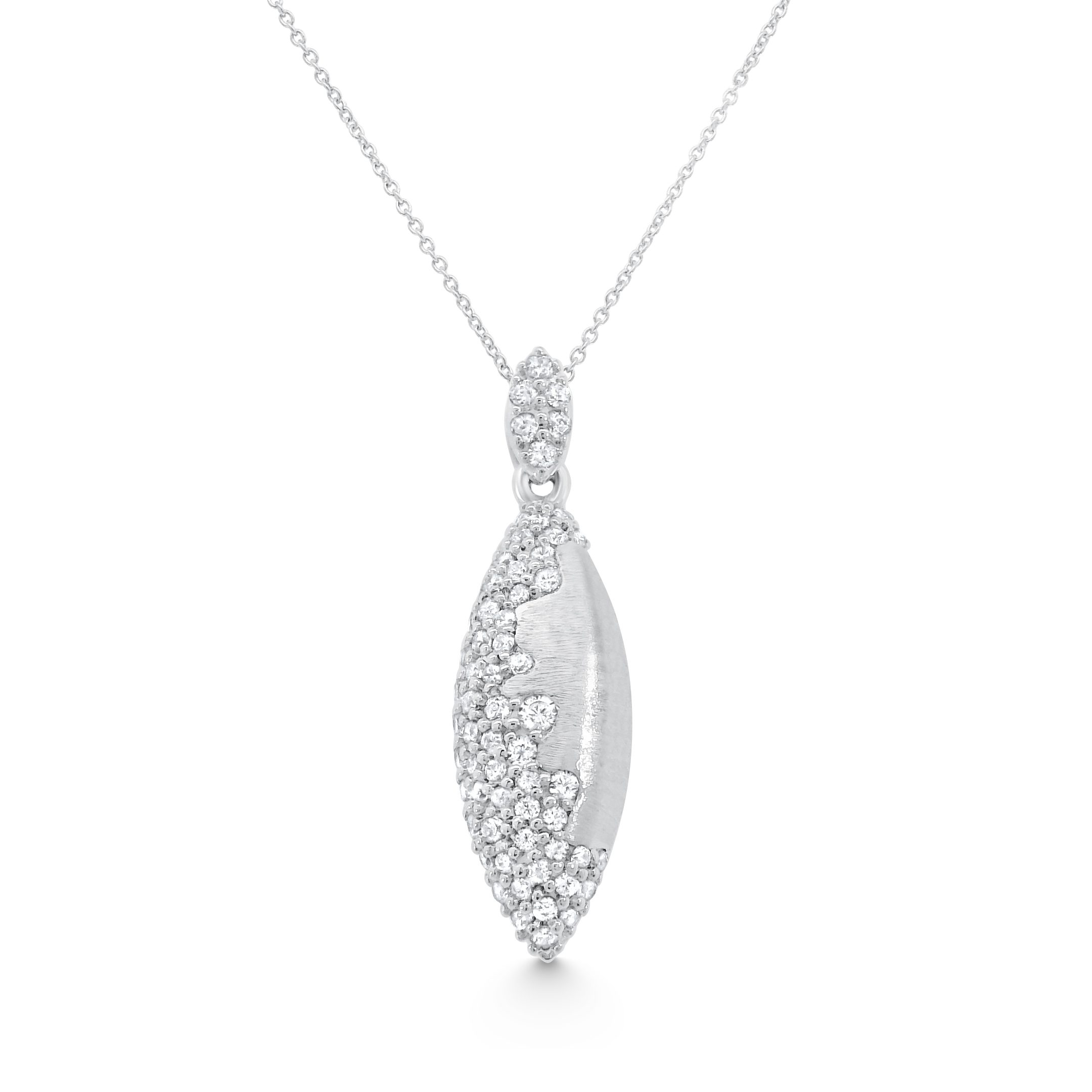 14K White Gold Natural Diamond Marquise Splash Pendant Necklace