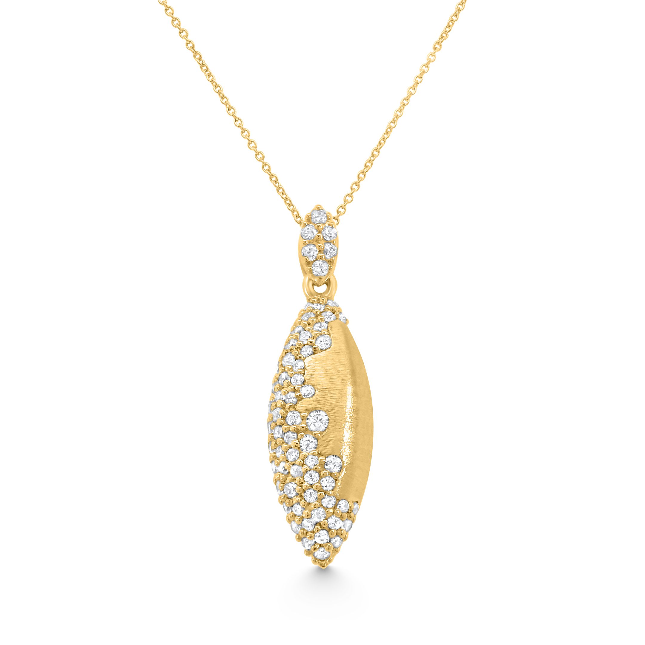 14K Yellow Gold Natural Diamond Marquise Splash Pendant Necklace