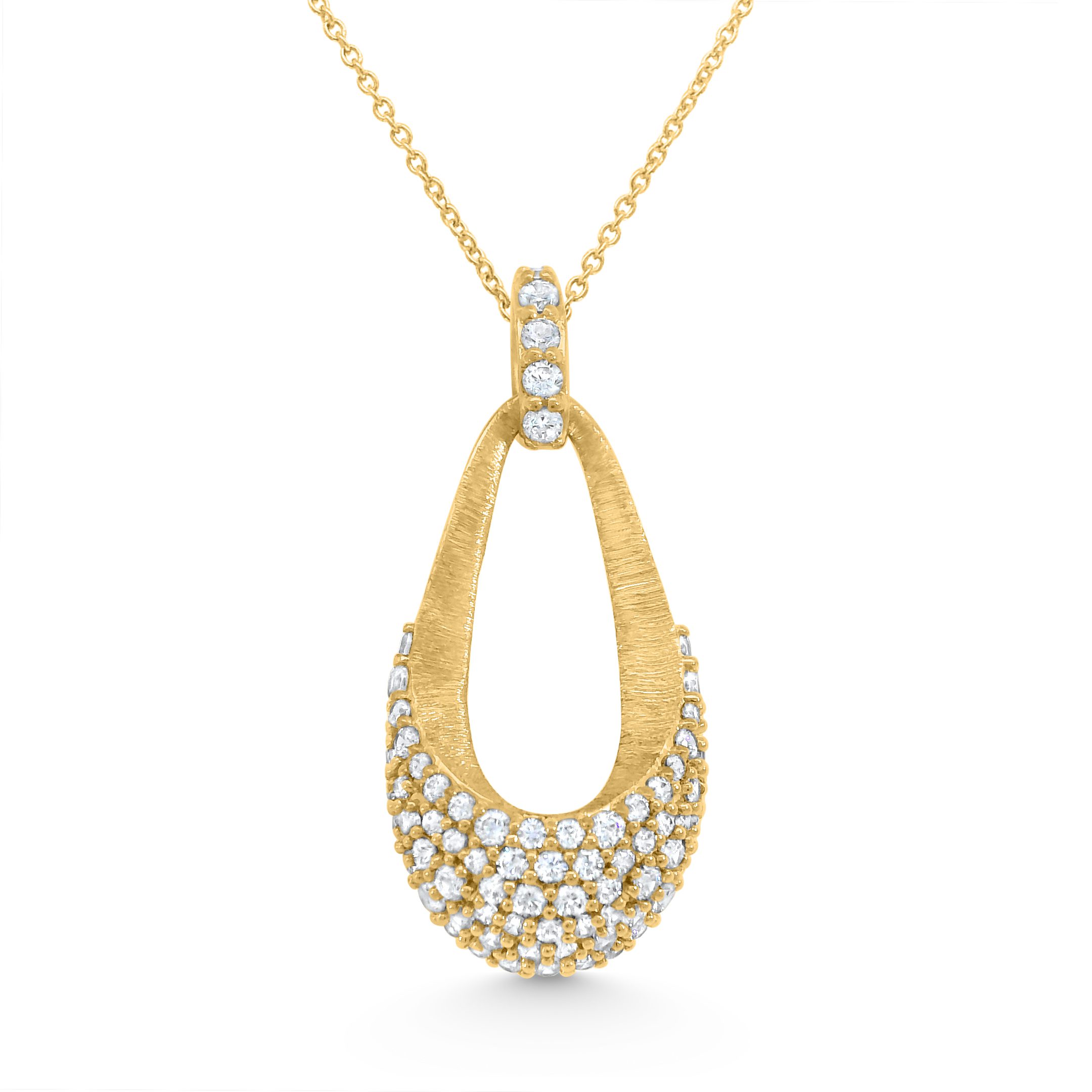 14K Yellow Gold Natural Diamond Open Teardrop Doorknocker Pendant Necklace