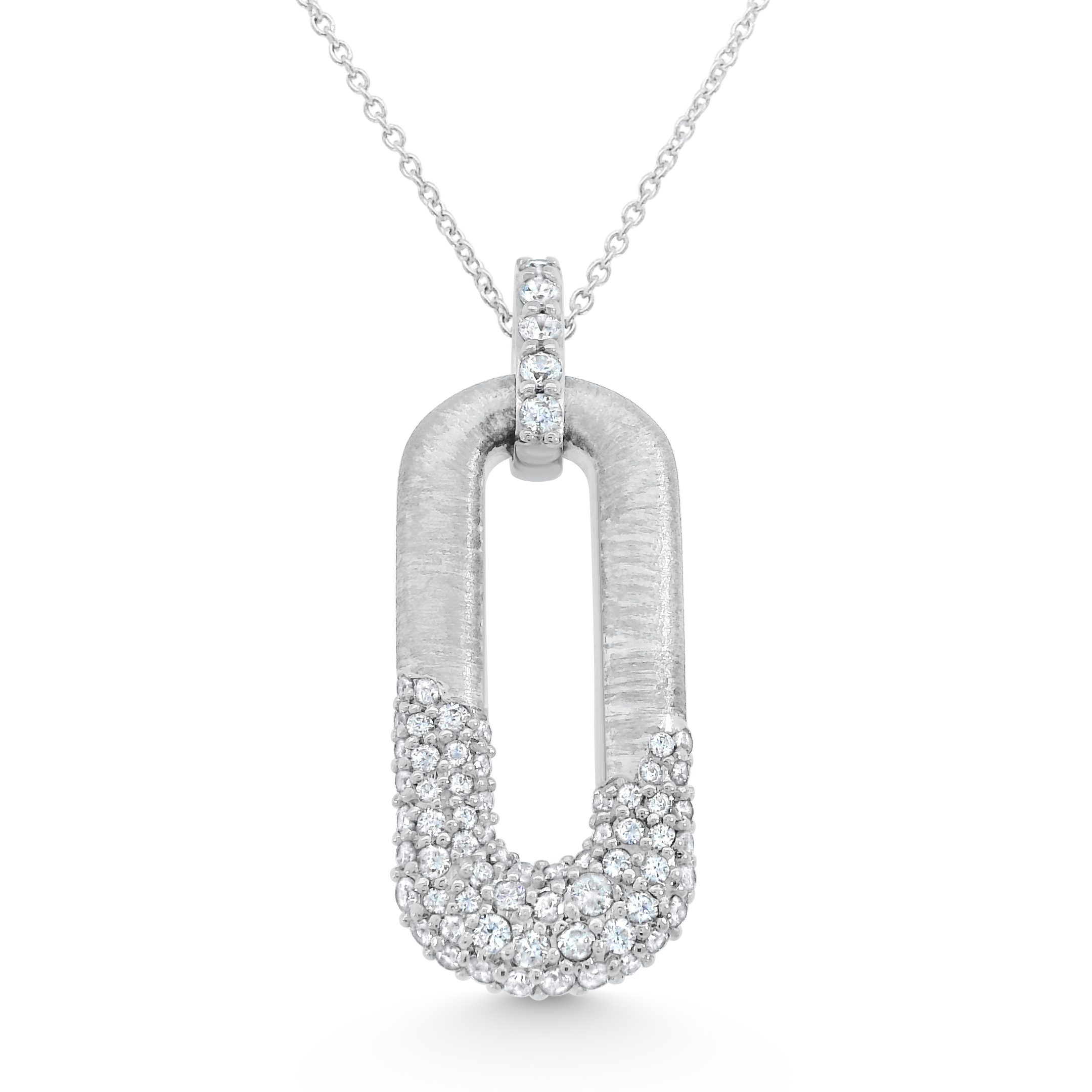 14K White Gold Natural Diamond Elongated Link Pendant Necklace