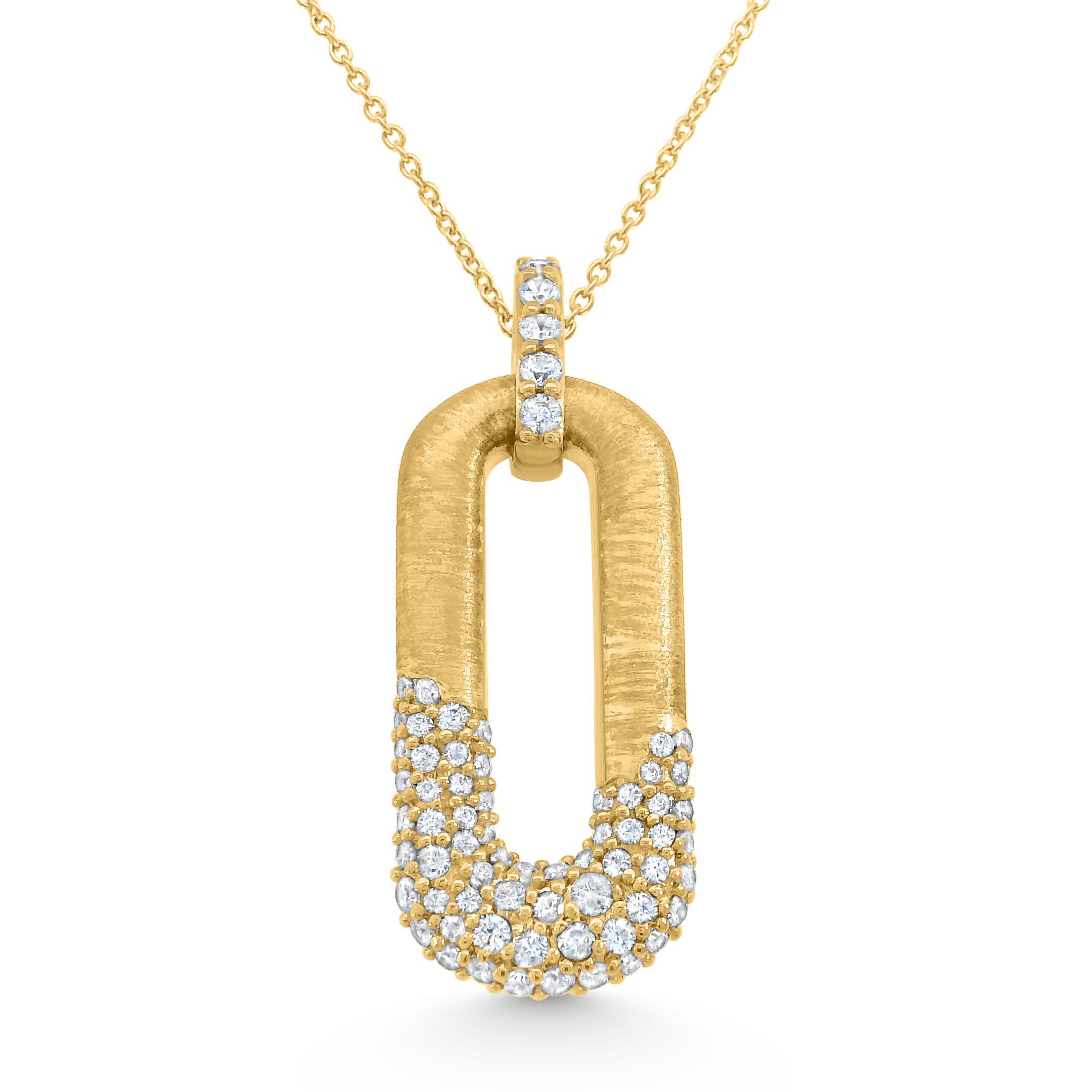 14K Yellow Gold Natural Diamond Elongated Link Pendant Necklace