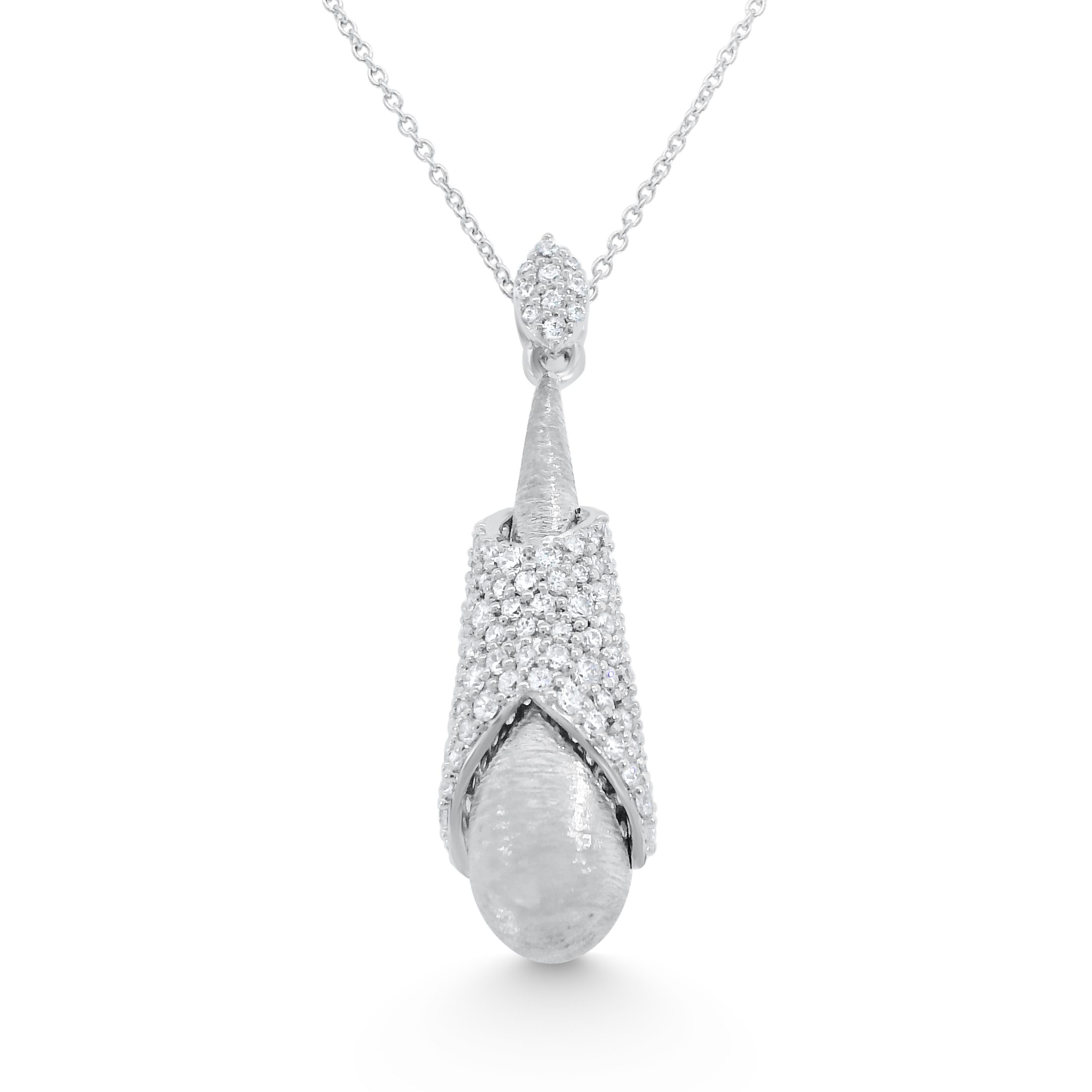 14K White Gold Natural Diamond Wrapped Cone Drop Pendant