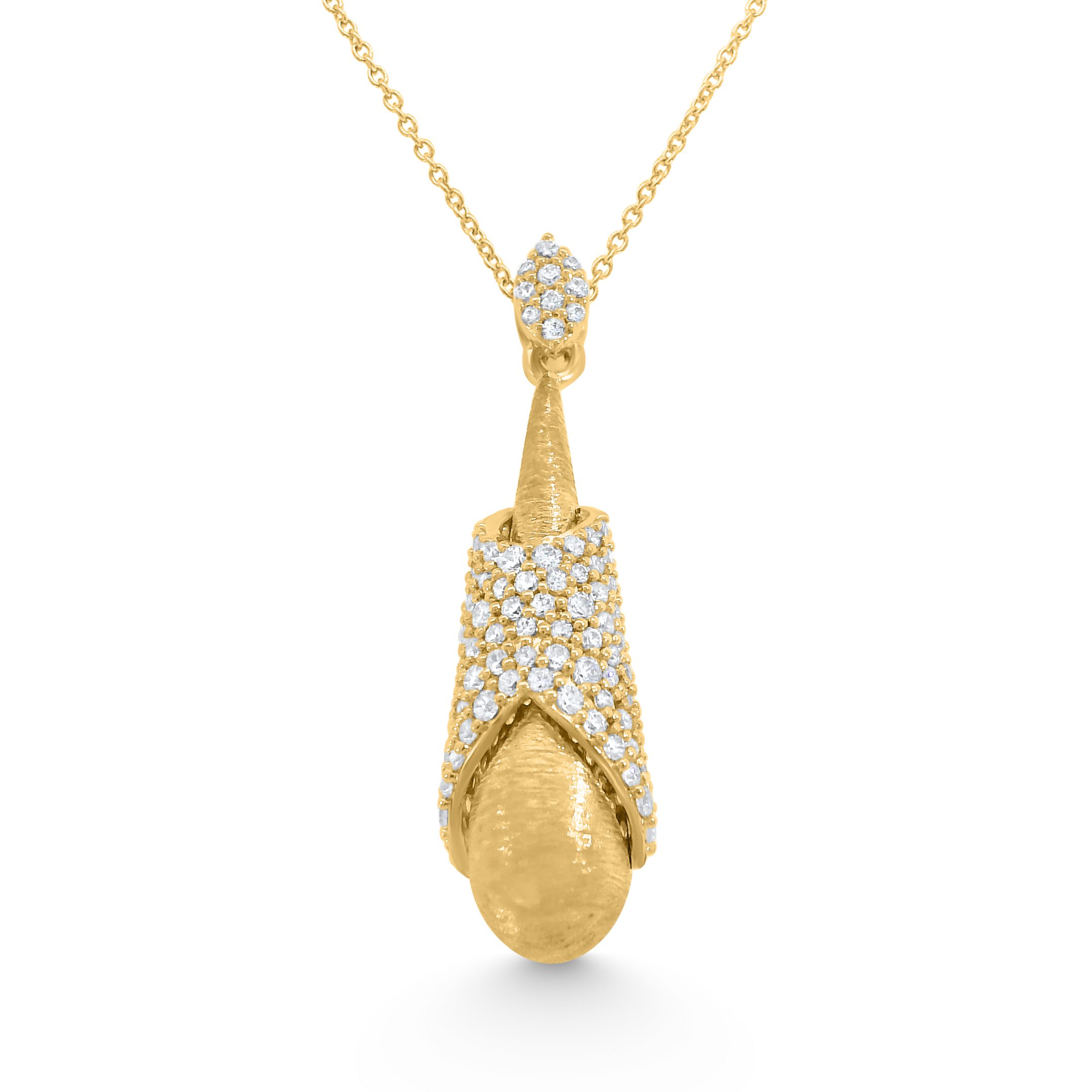 14K Yellow Gold Natural Diamond Wrapped Cone Drop Pendant
