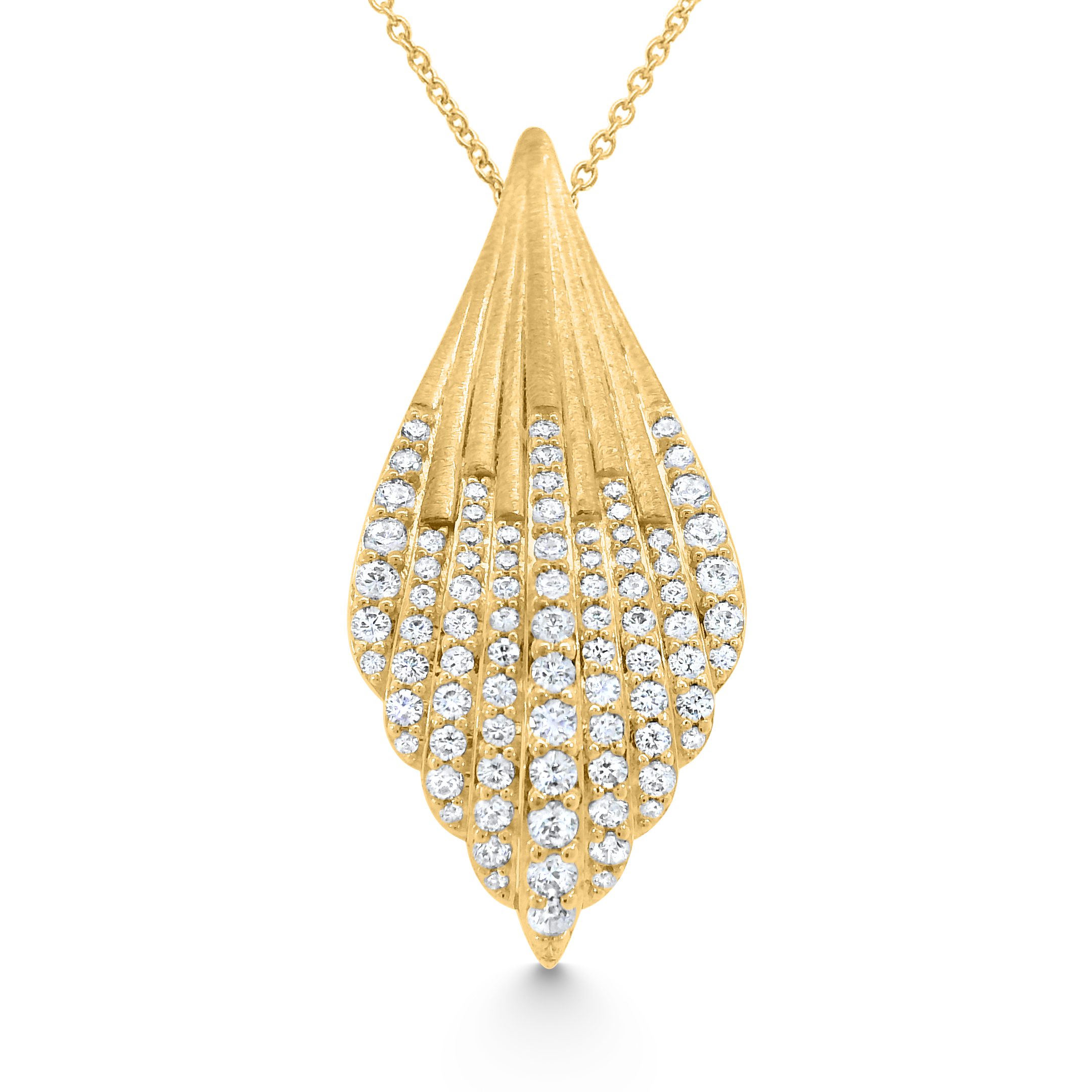 14K Yellow Gold Natural Diamond Fluted Shell Drop Pendant