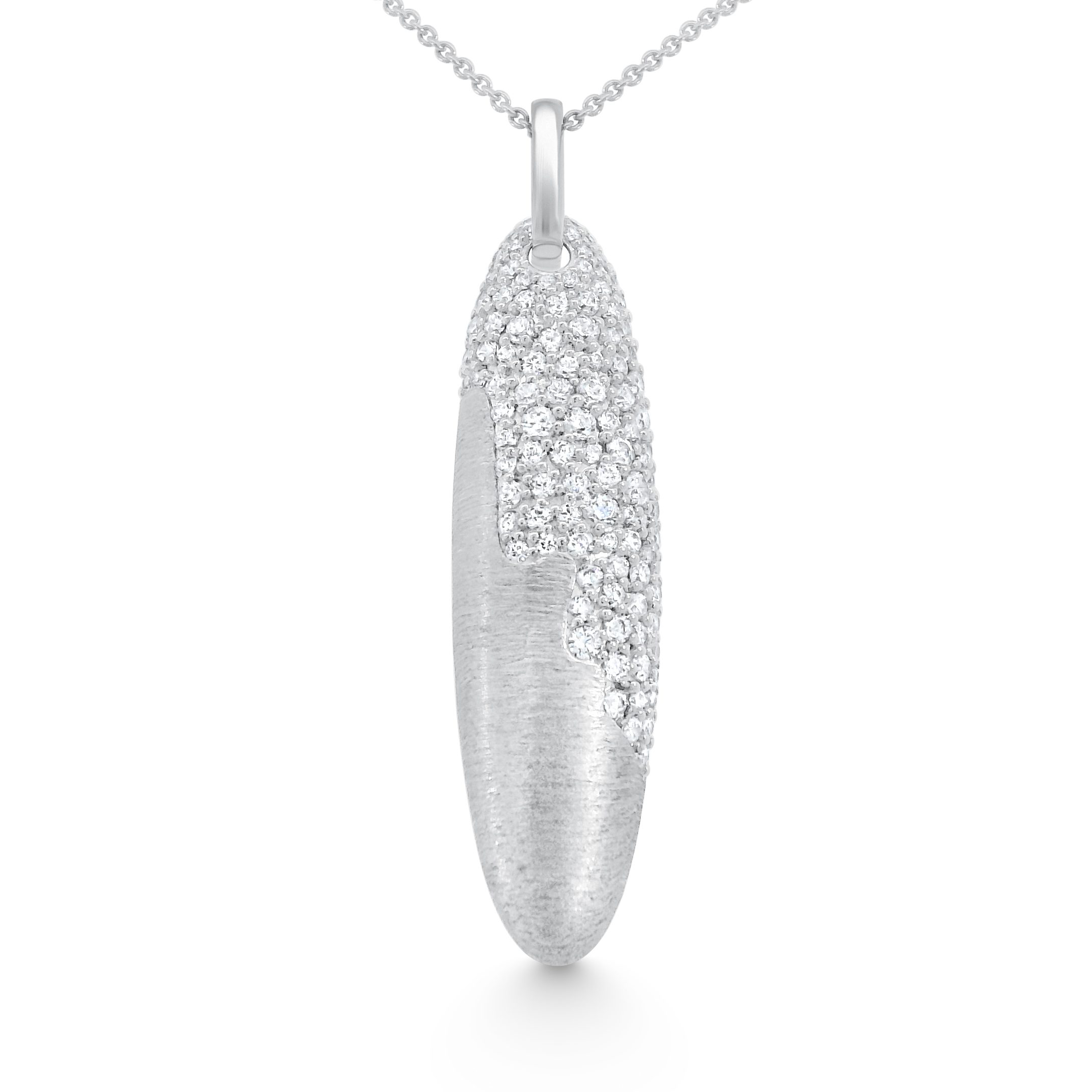 14K White Gold Natural Diamond Fluted Point Drop Pendant