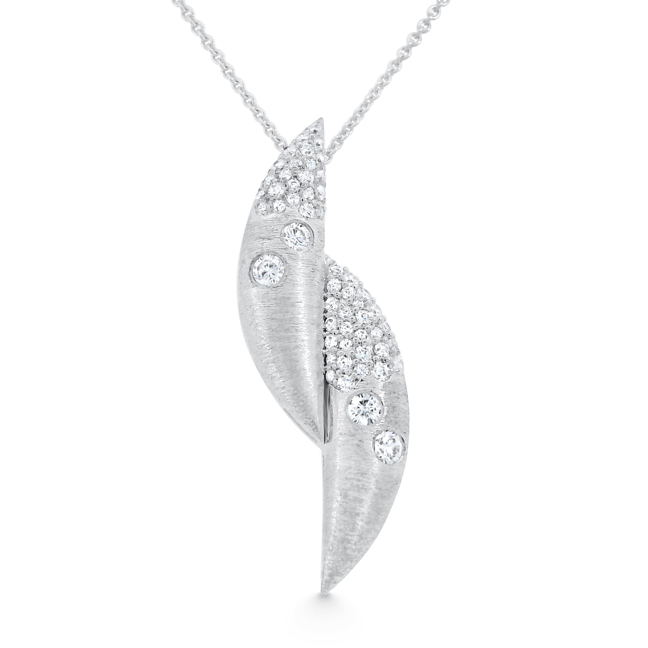 14K White Gold Natural Diamond Twisted Wing Pendant