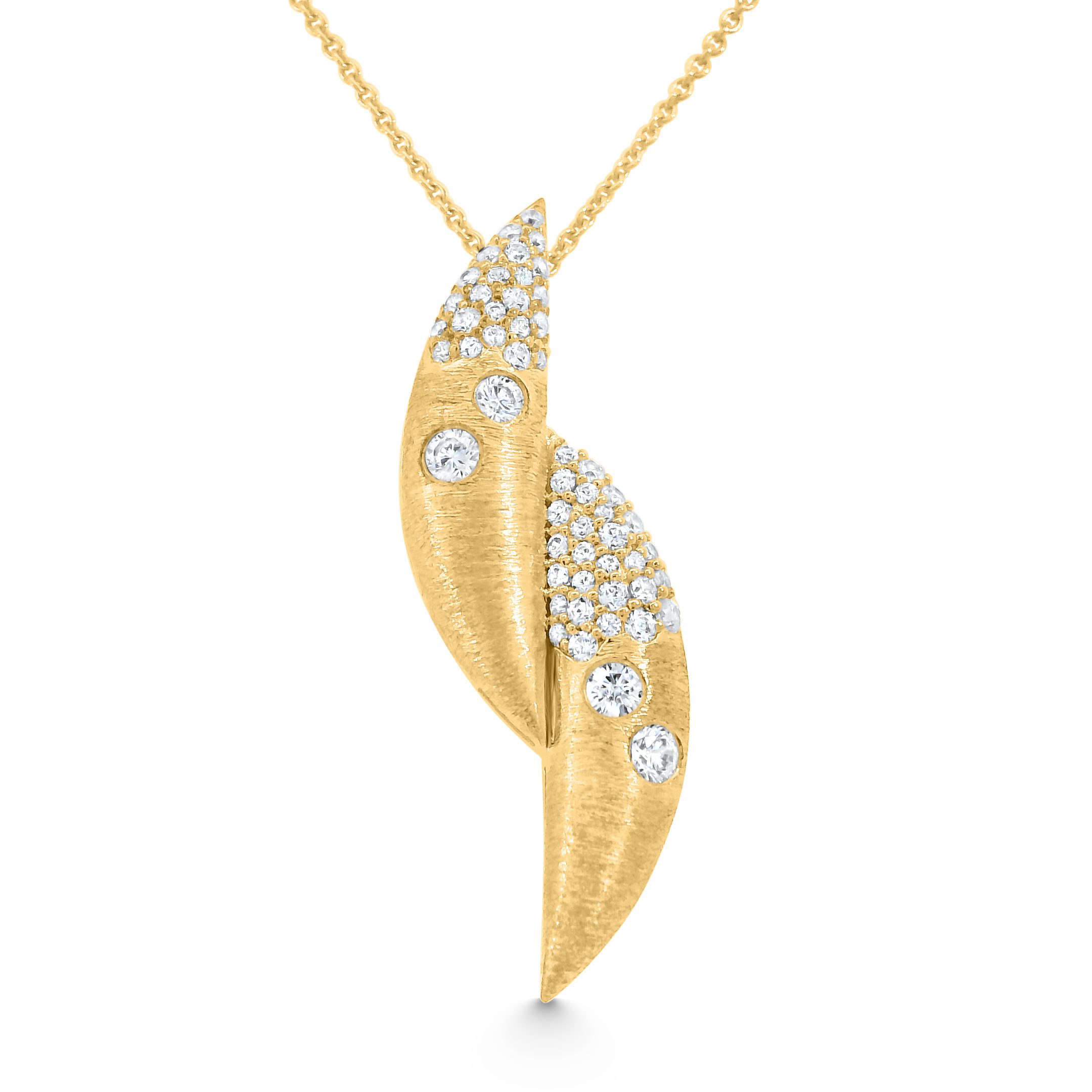 14K Yellow Gold Natural Diamond Twisted Wing Pendant