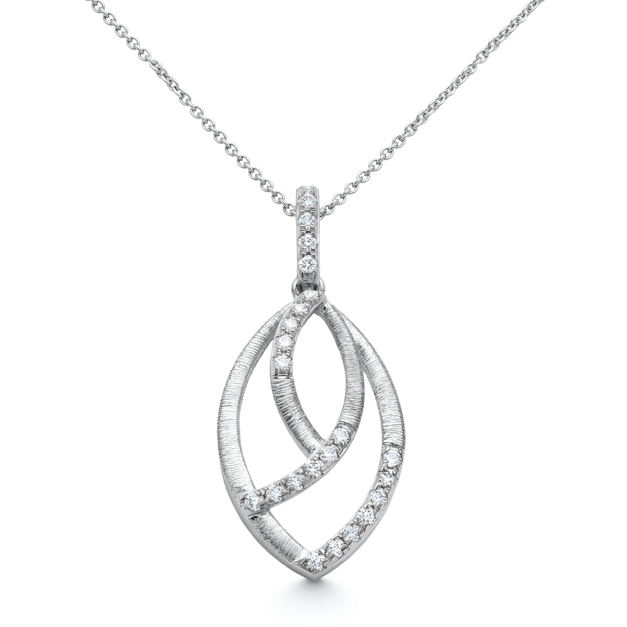 14K White Gold 0.20ct natural diamond double marquise leaf pendant necklace by Estenza, wholesale fine jewelry