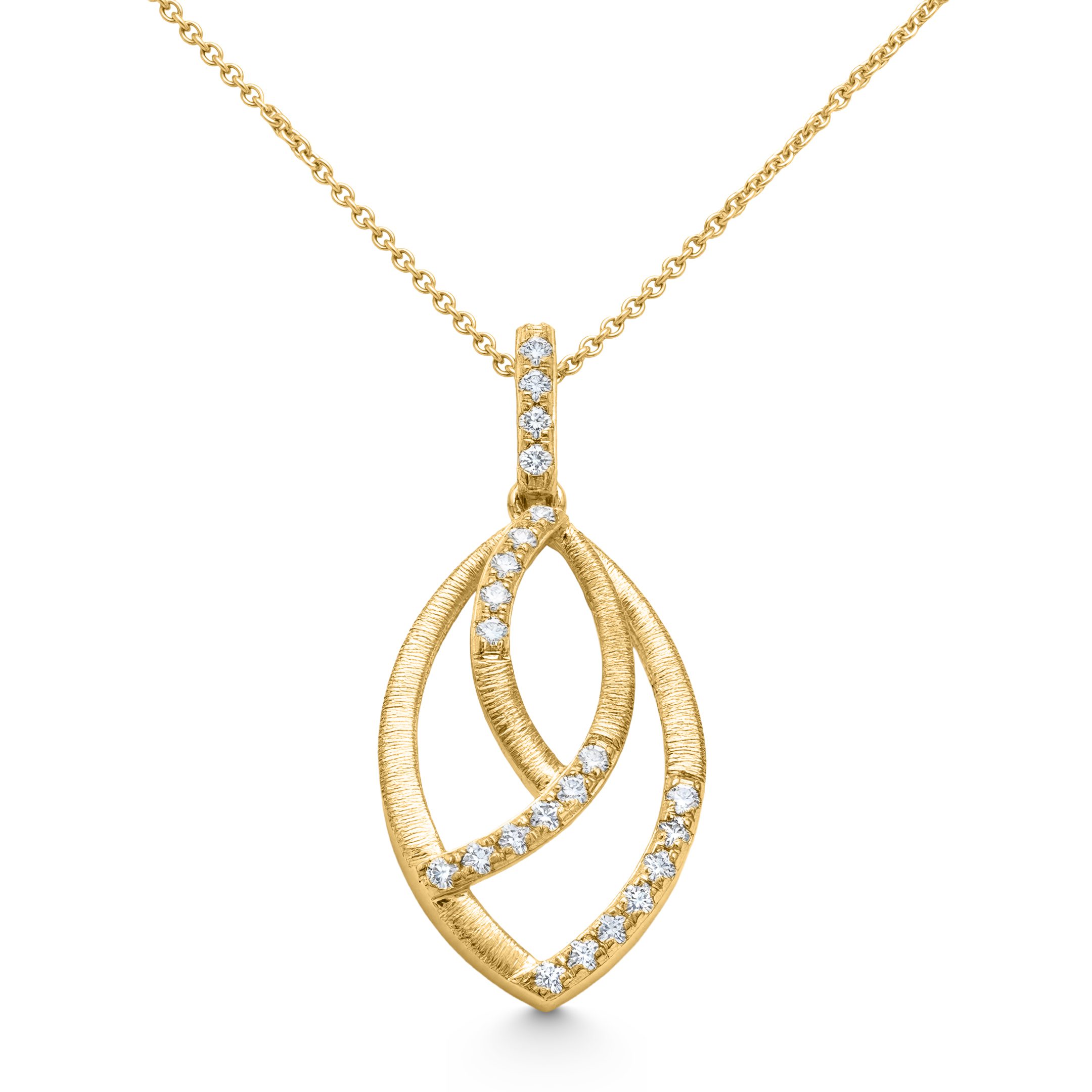 14K Yellow Gold 0.20ct natural diamond double marquise leaf pendant necklace by Estenza, wholesale fine jewelry