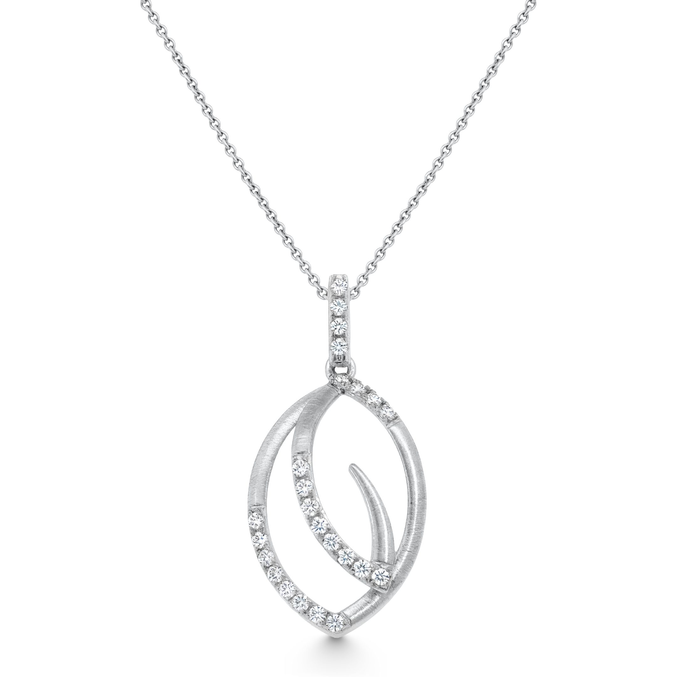 14K White Gold 0.20ct natural diamond open leaf pendant necklace by Estenza, wholesale fine jewelry