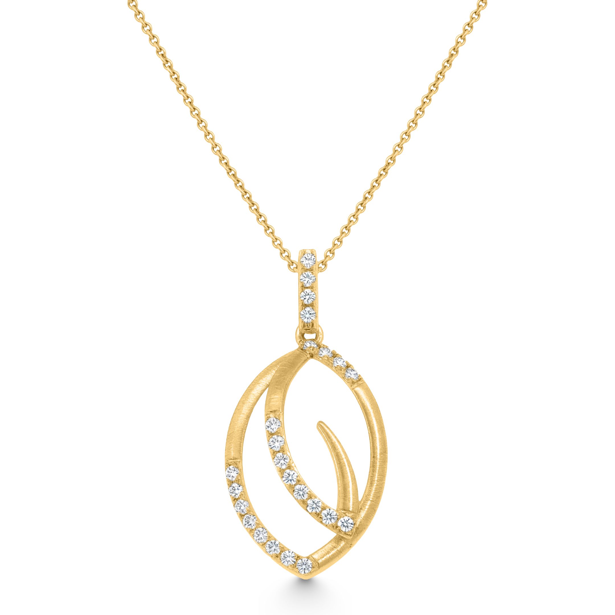 14K Yellow Gold 0.20ct natural diamond open leaf pendant necklace by Estenza, wholesale fine jewelry