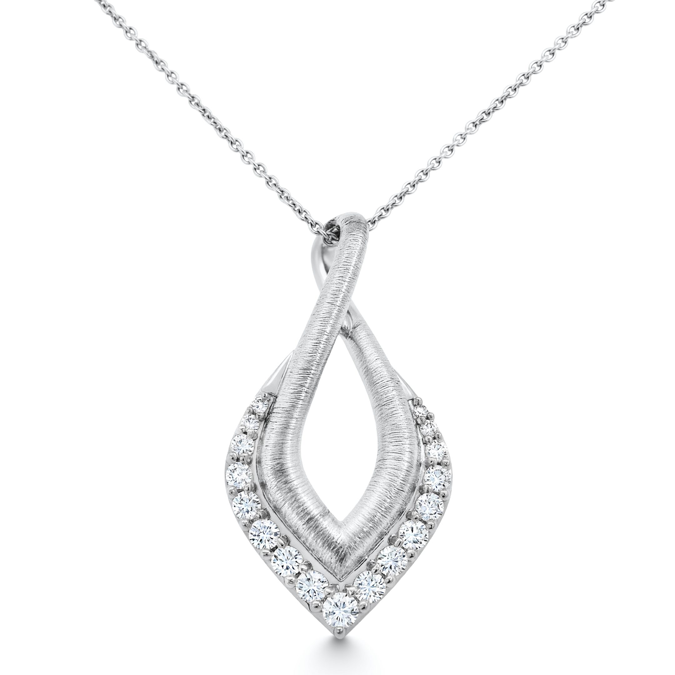 14K White Gold 0.35ct natural diamond twisted marquise pendant necklace by Estenza, wholesale fine jewelry
