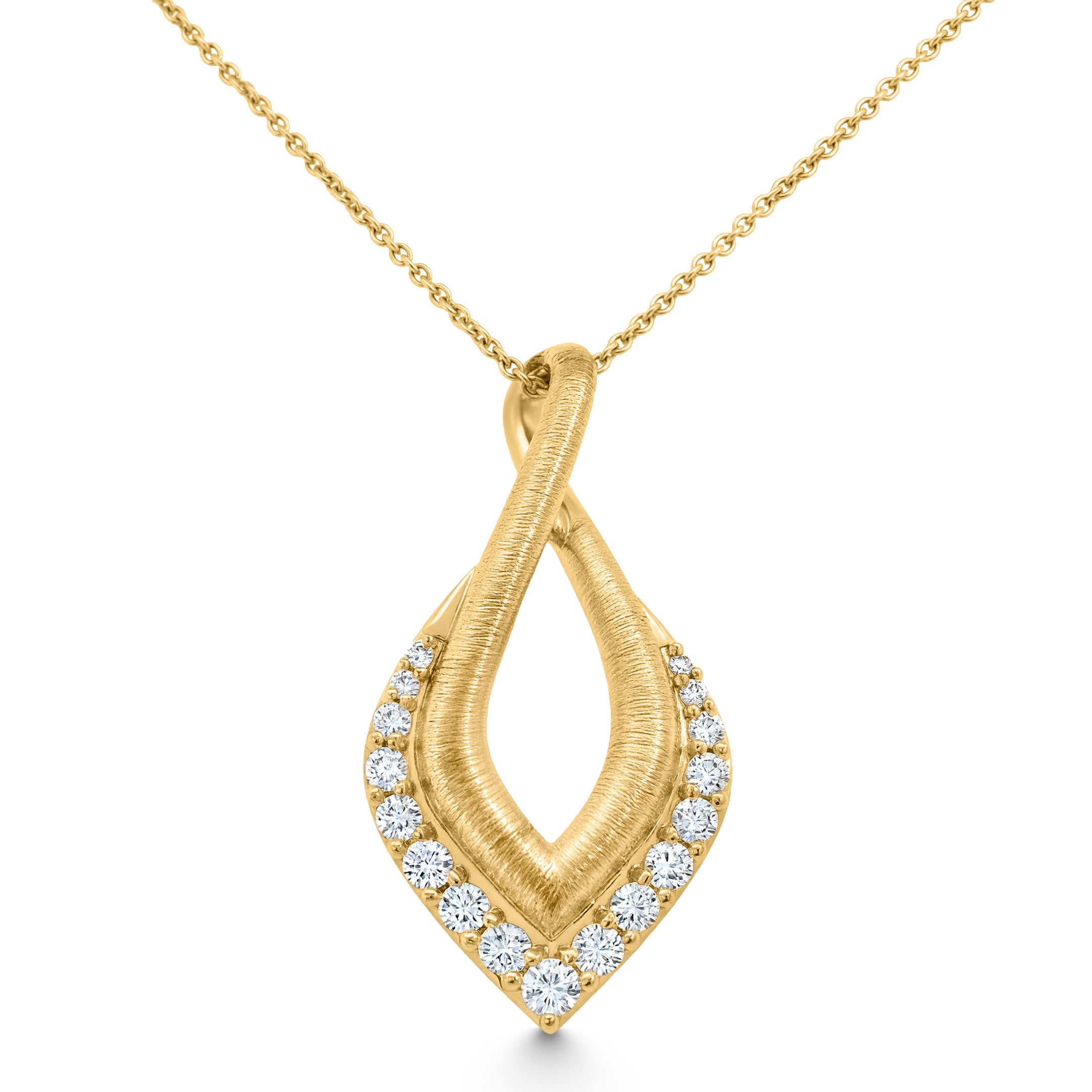14K Yellow Gold 0.35ct natural diamond twisted marquise pendant necklace by Estenza, wholesale fine jewelry