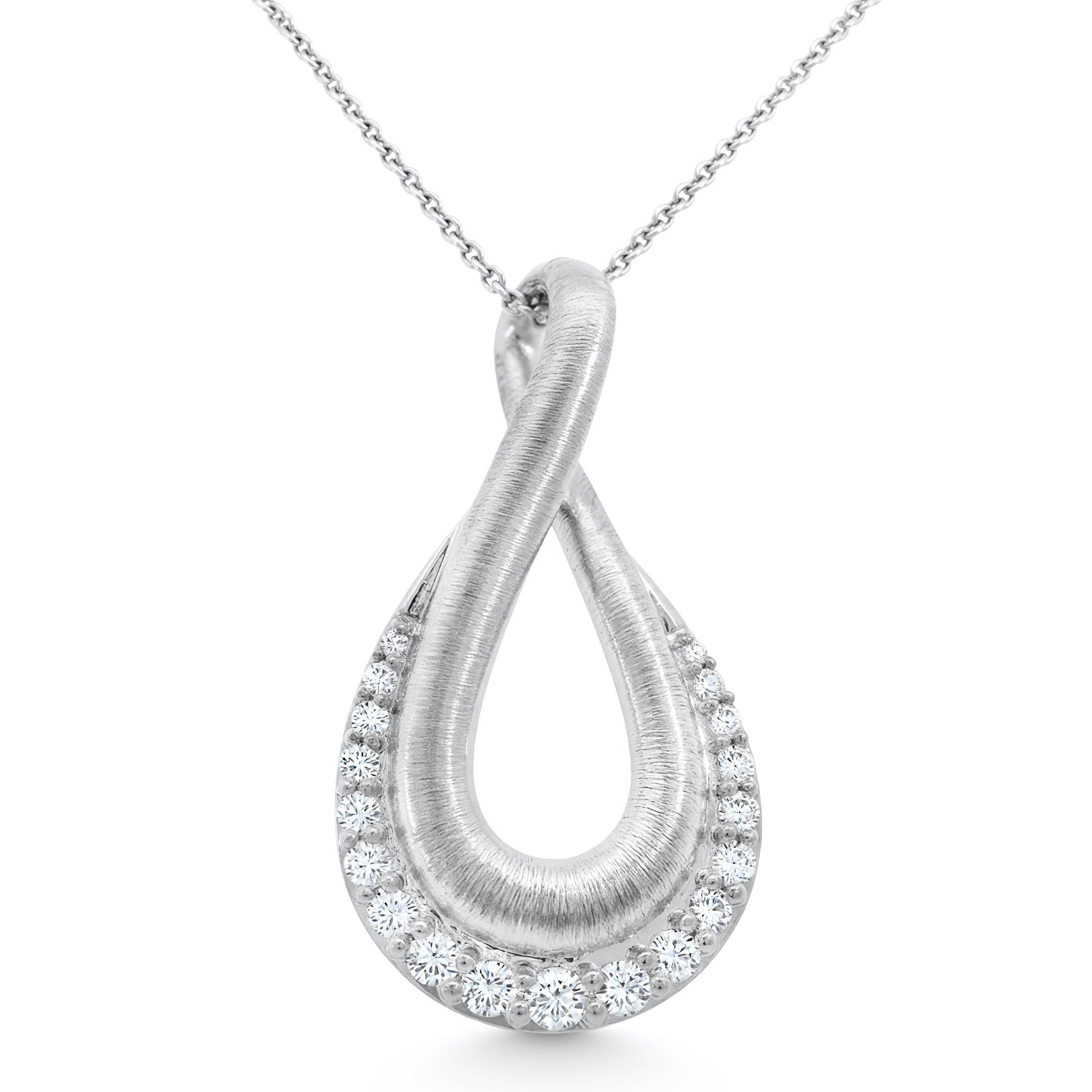 14K White Gold 0.30ct natural diamond teardrop twist pendant necklace by Estenza, wholesale fine jewelry