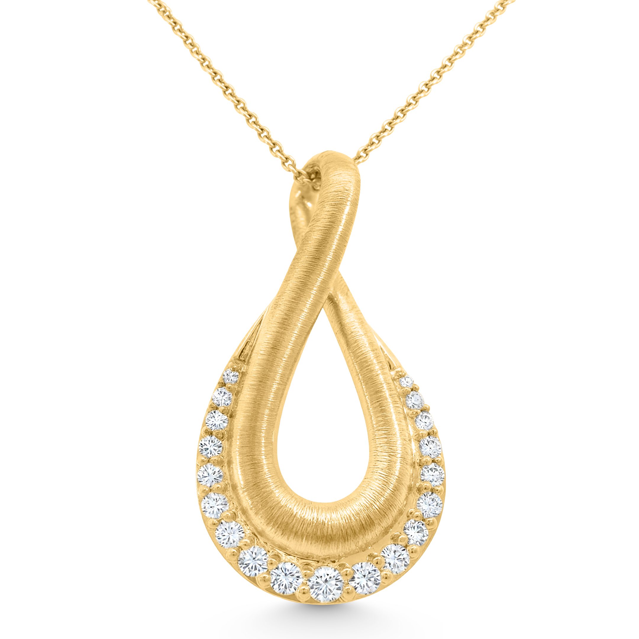 14K Yellow Gold 0.30ct natural diamond teardrop twist pendant necklace by Estenza, wholesale fine jewelry