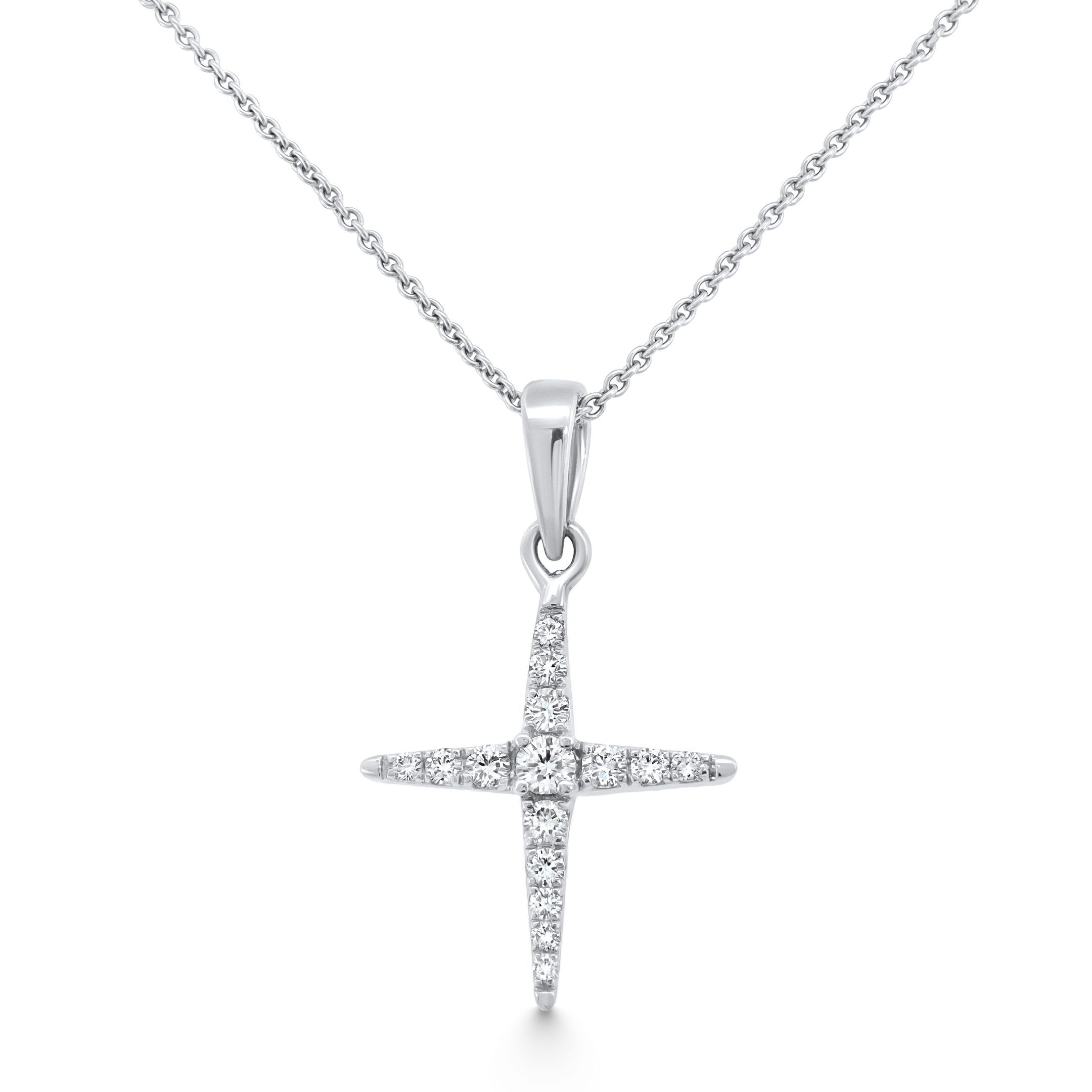 14K White Gold Natural Diamond Cross Pendant Necklace