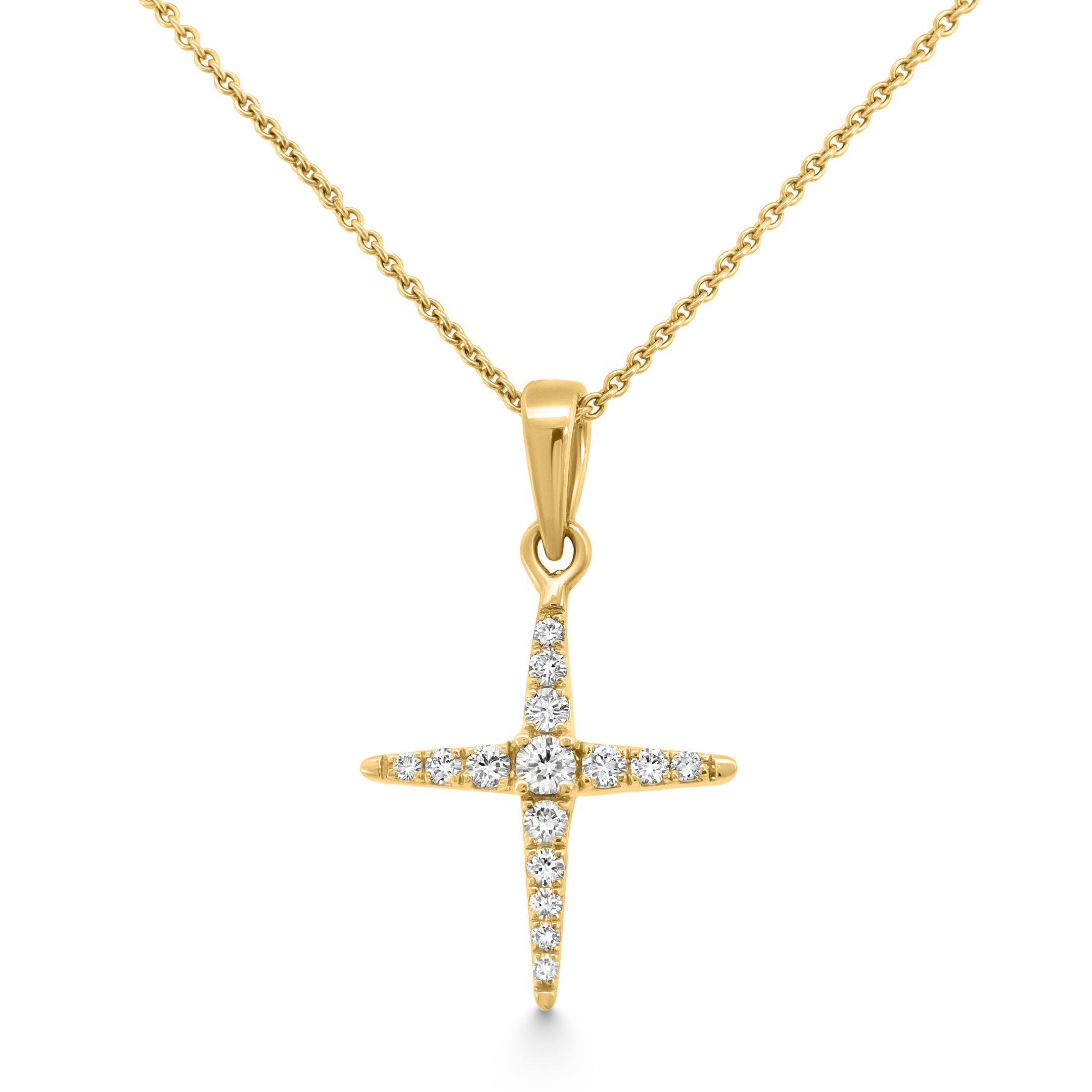 14K Yellow Gold Natural Diamond Cross Pendant Necklace