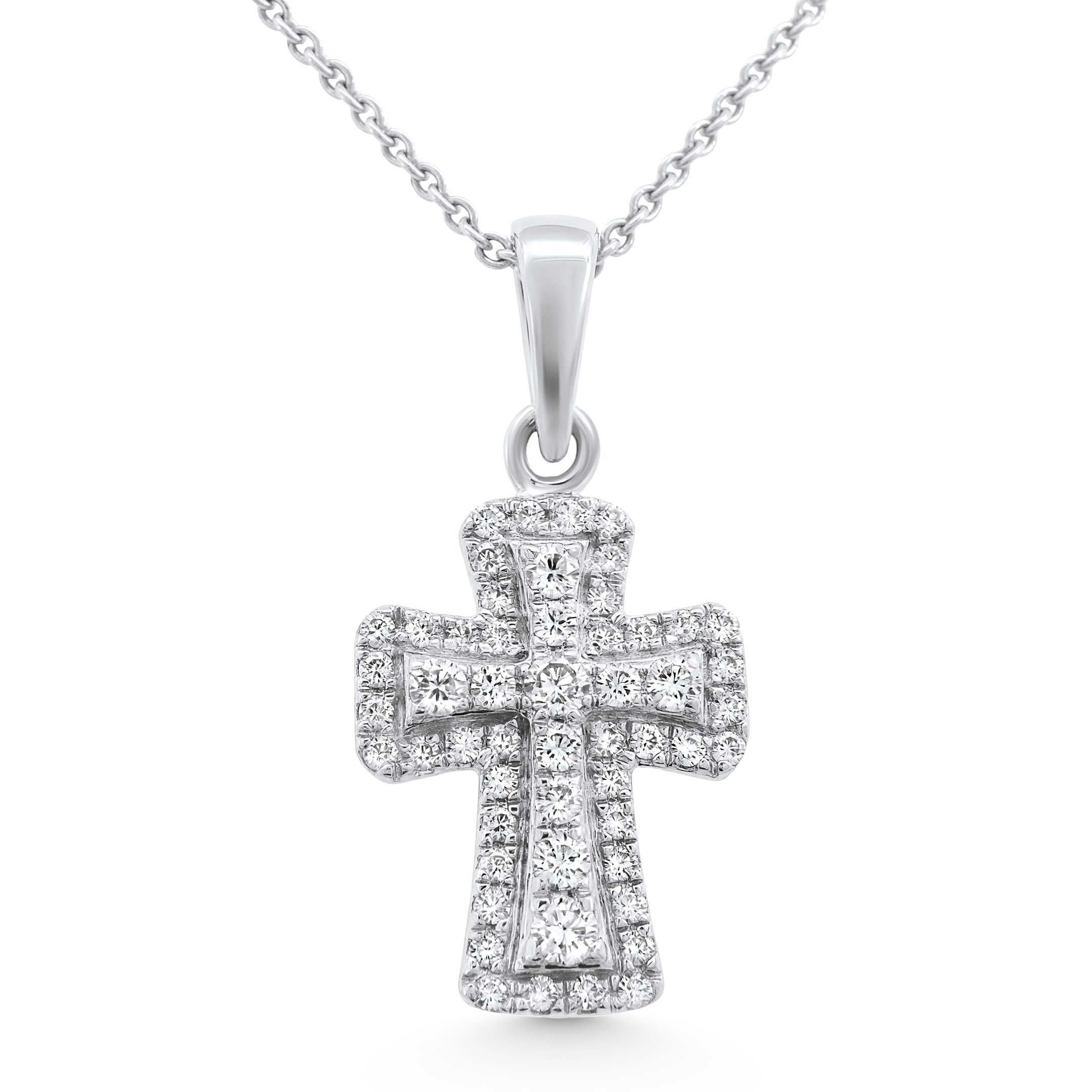 14K White Gold Natural Diamond Pointed Cross Pendant Necklace