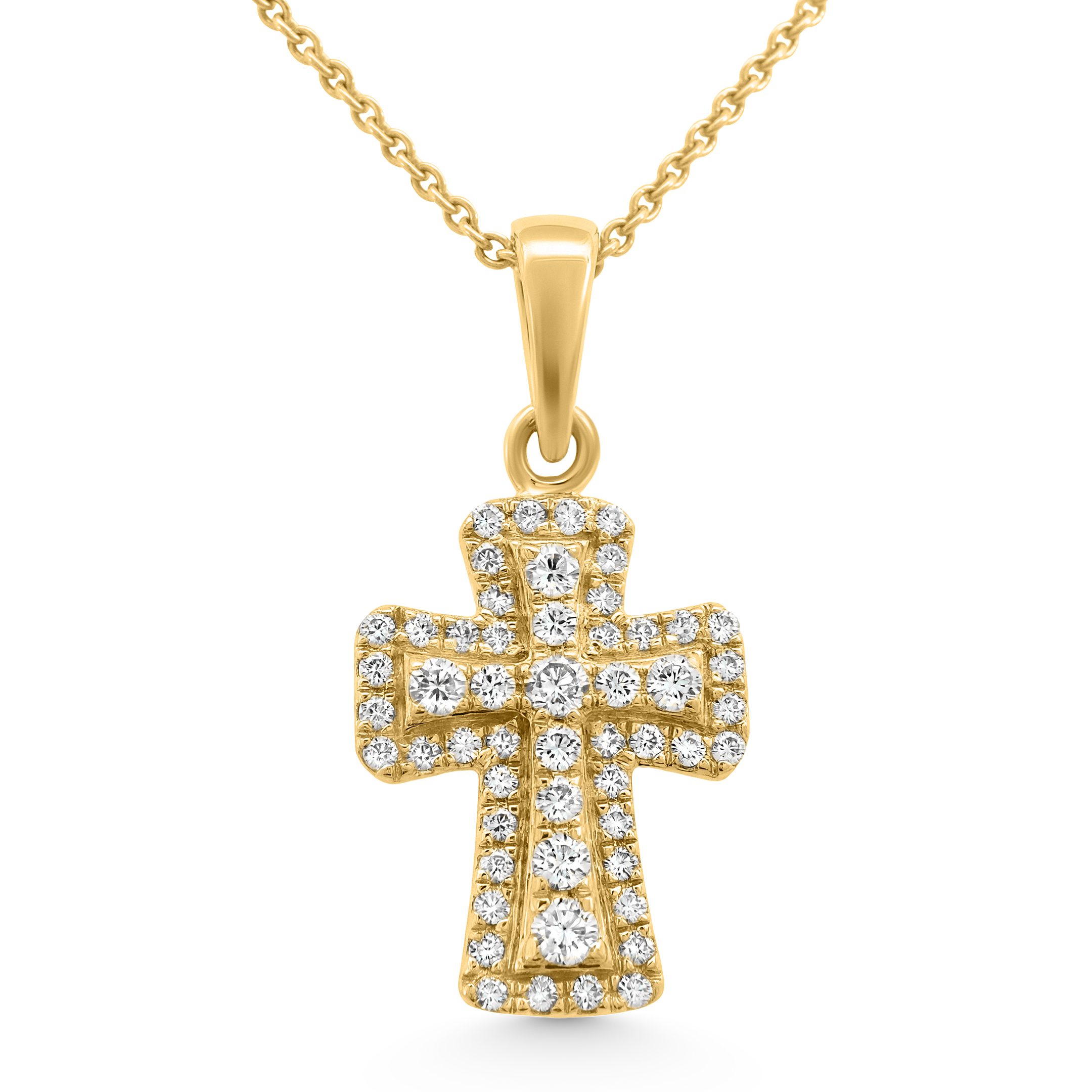 14K Yellow Gold Natural Diamond Pointed Cross Pendant Necklace