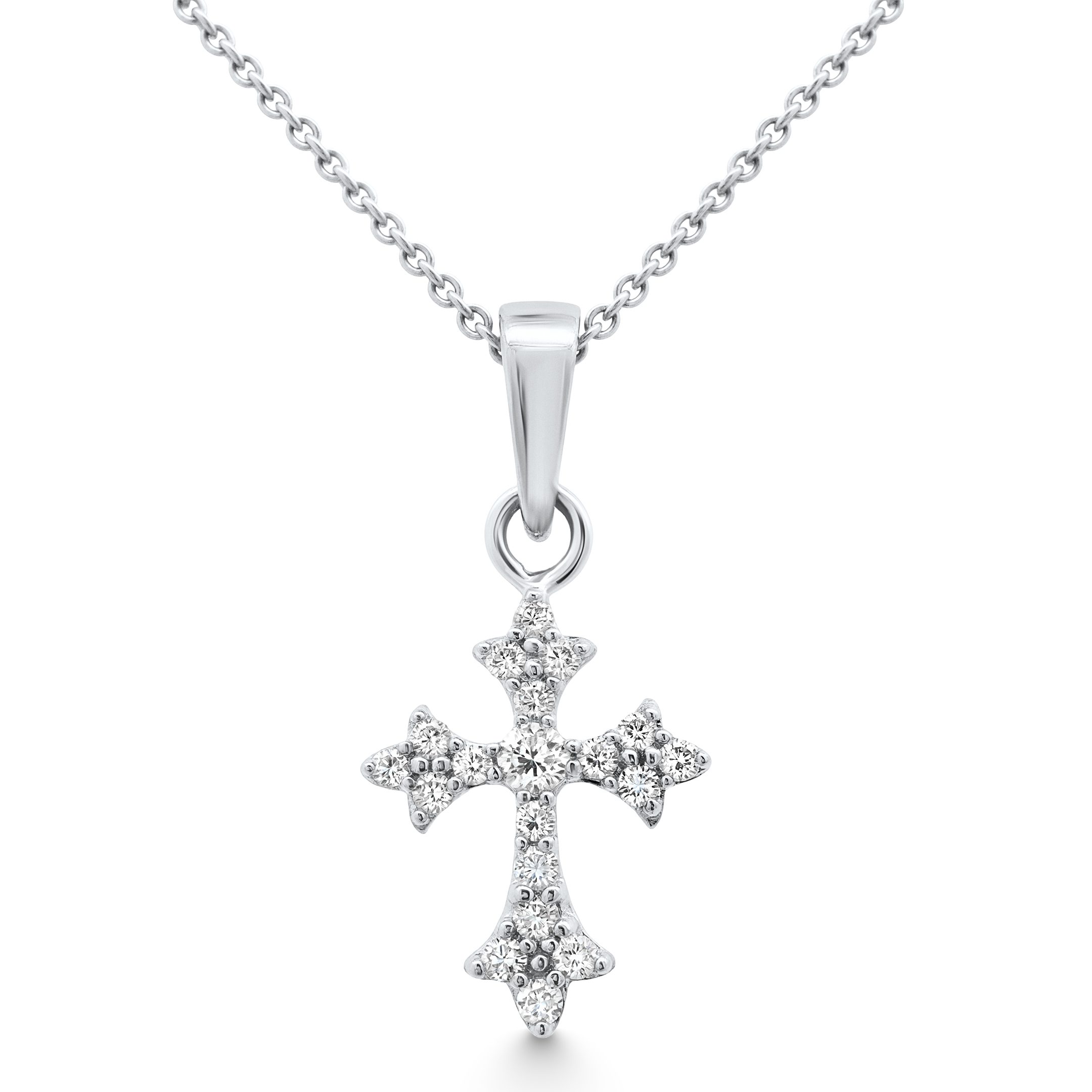 14K White Gold Natural Diamond Halo Cross Pendant Necklace